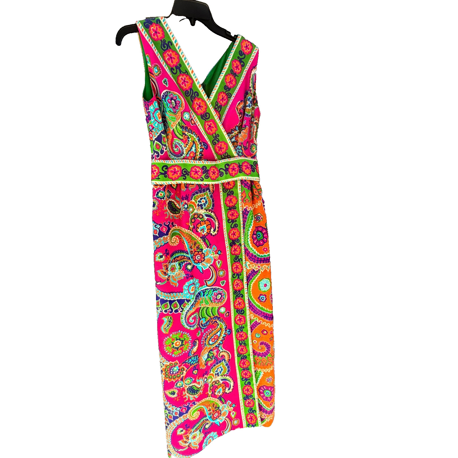 Vtg 60s 70s Maxi Dress Psychedelic Sleeveless Mod Boho Hippie
