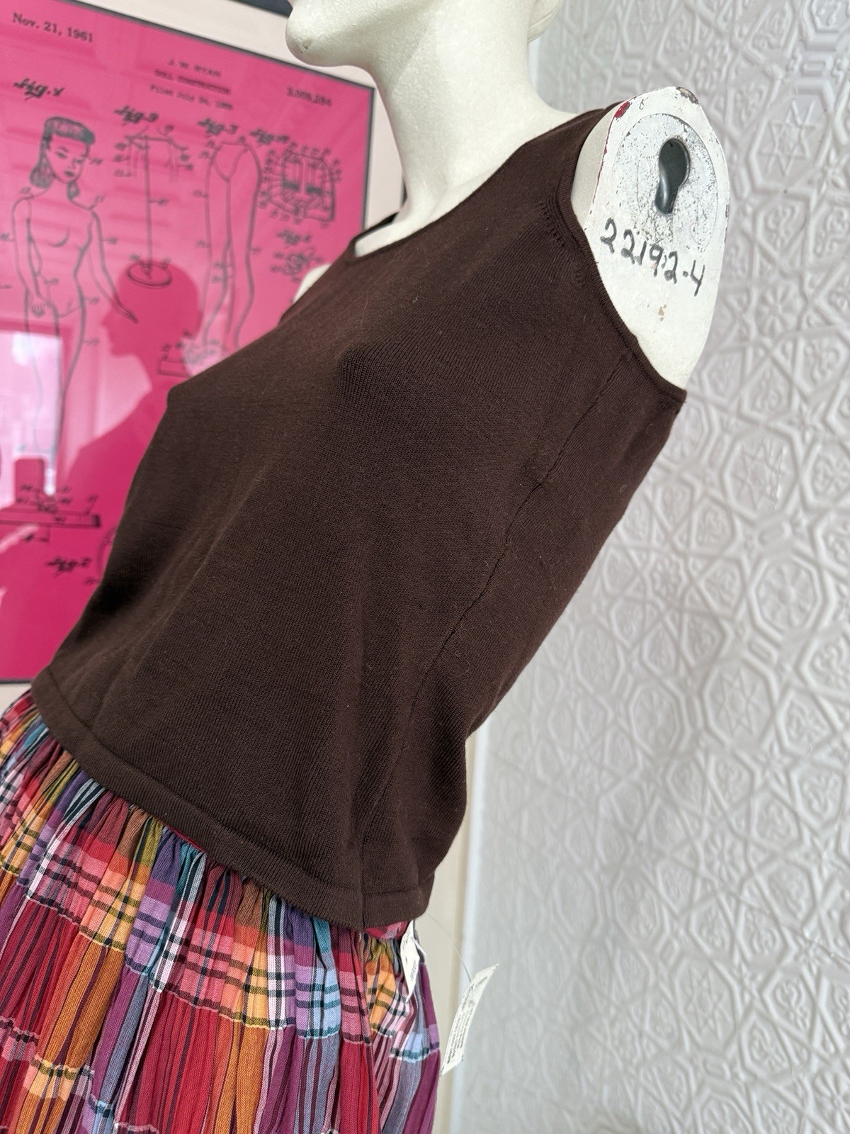 Vintage Emmanuel Ungaro brown sleeveless knit top-Camis- 1980s-1990s-Minimalist-
