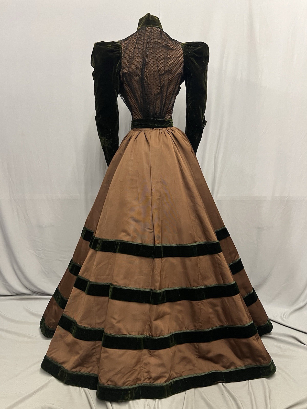 1880’s Deep Green Velvet & Chocalate Brown Silk Faille 2 Pc Dress