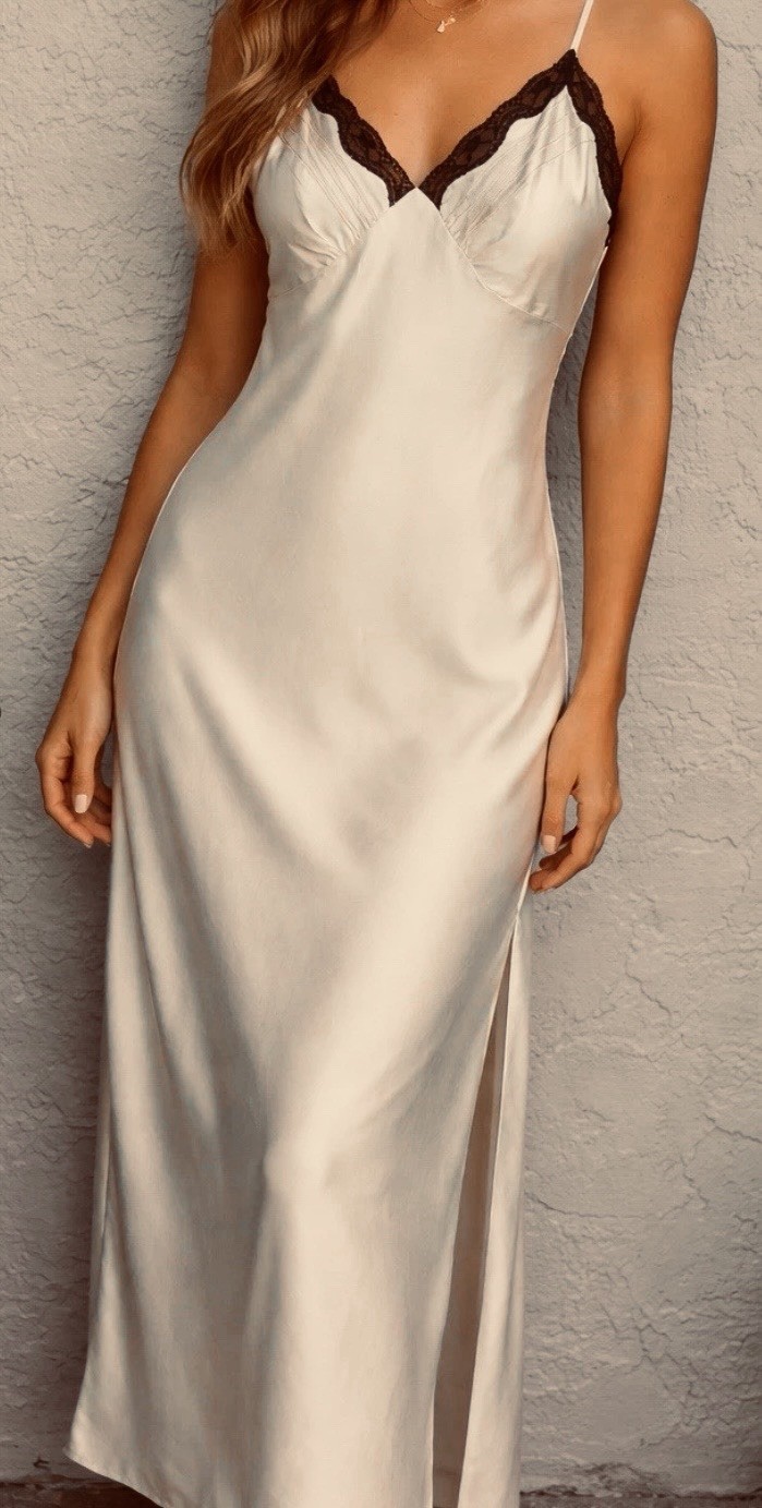 Y2K Valerie Stevens Sz L Ivory Lace Silk Maxi Nightgown Slip Dress Fairy Sexy