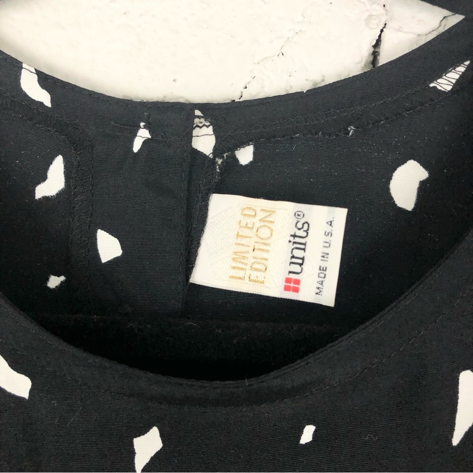 Vintage Units Black Abstract Short Sleeve Blouse
