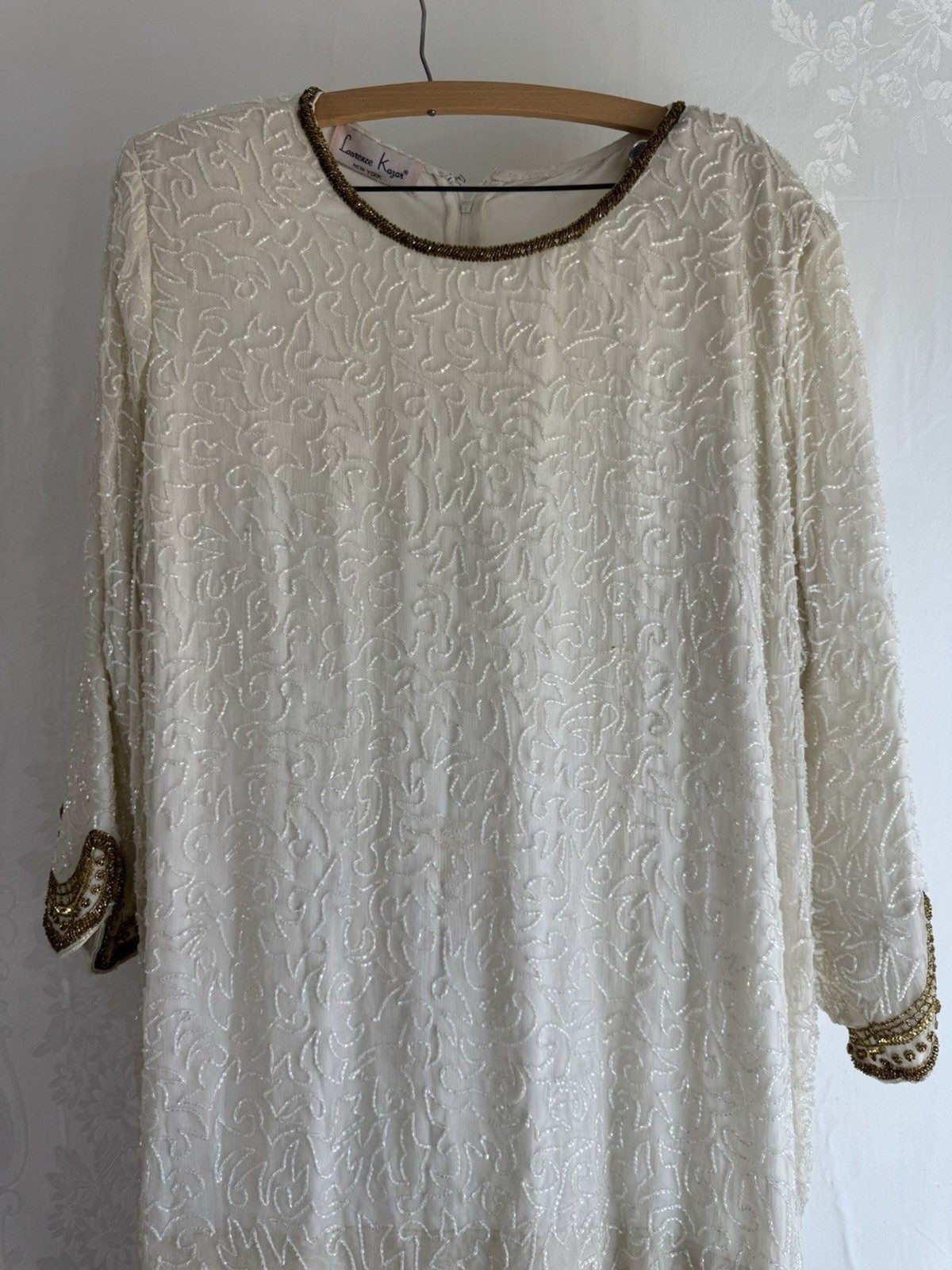 Laurence Kazar Wedding Ivory Gold Sequin Beaded Lace Blazer Jacket 2XL