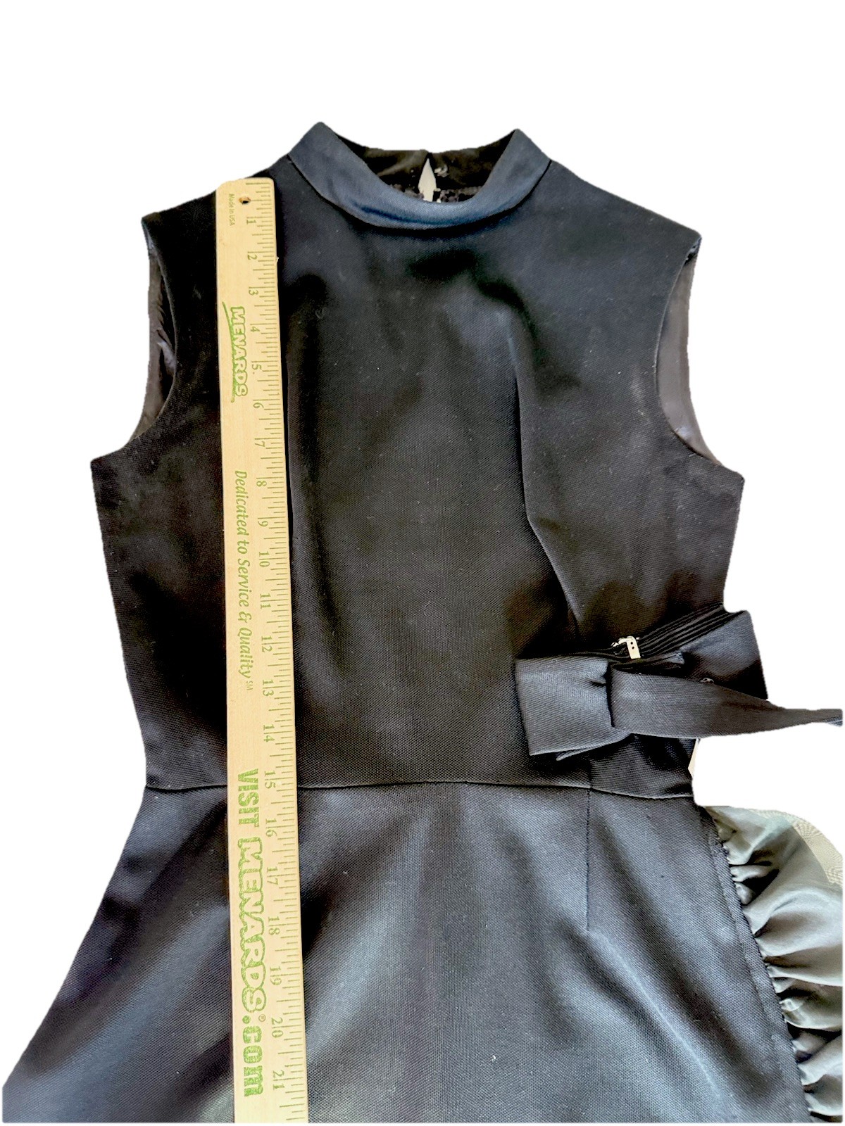 Vtg 70s Nadine Ruffle Rhinestone Bow Maxi Dress XS Black Sleeveless Belt Dressy