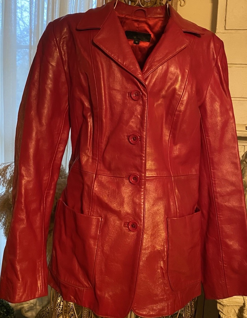 Vintage Red Genuine Leather Blazer Jacket Studio E. Soft Leather Coat Size 10