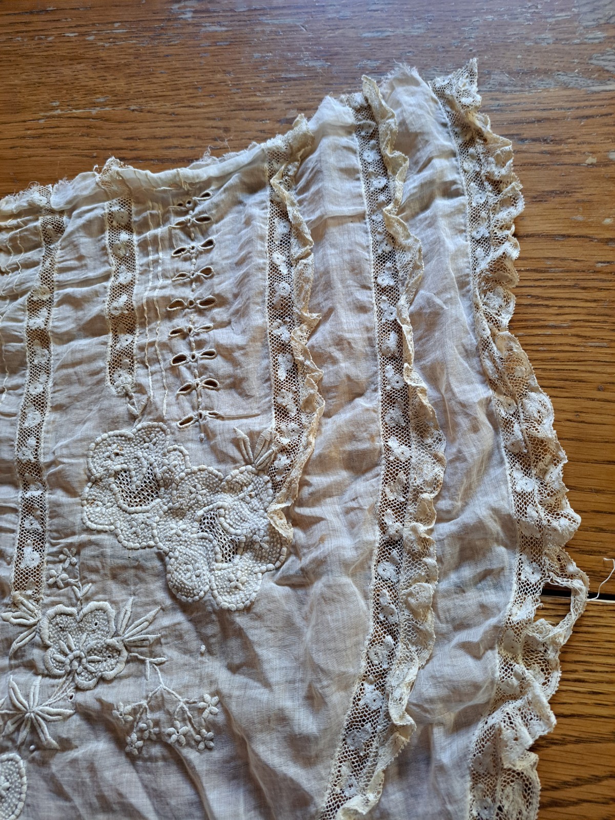 Antique Victorian Edwardian Blouse FRONT ONLY Beige Lace and Embroidery