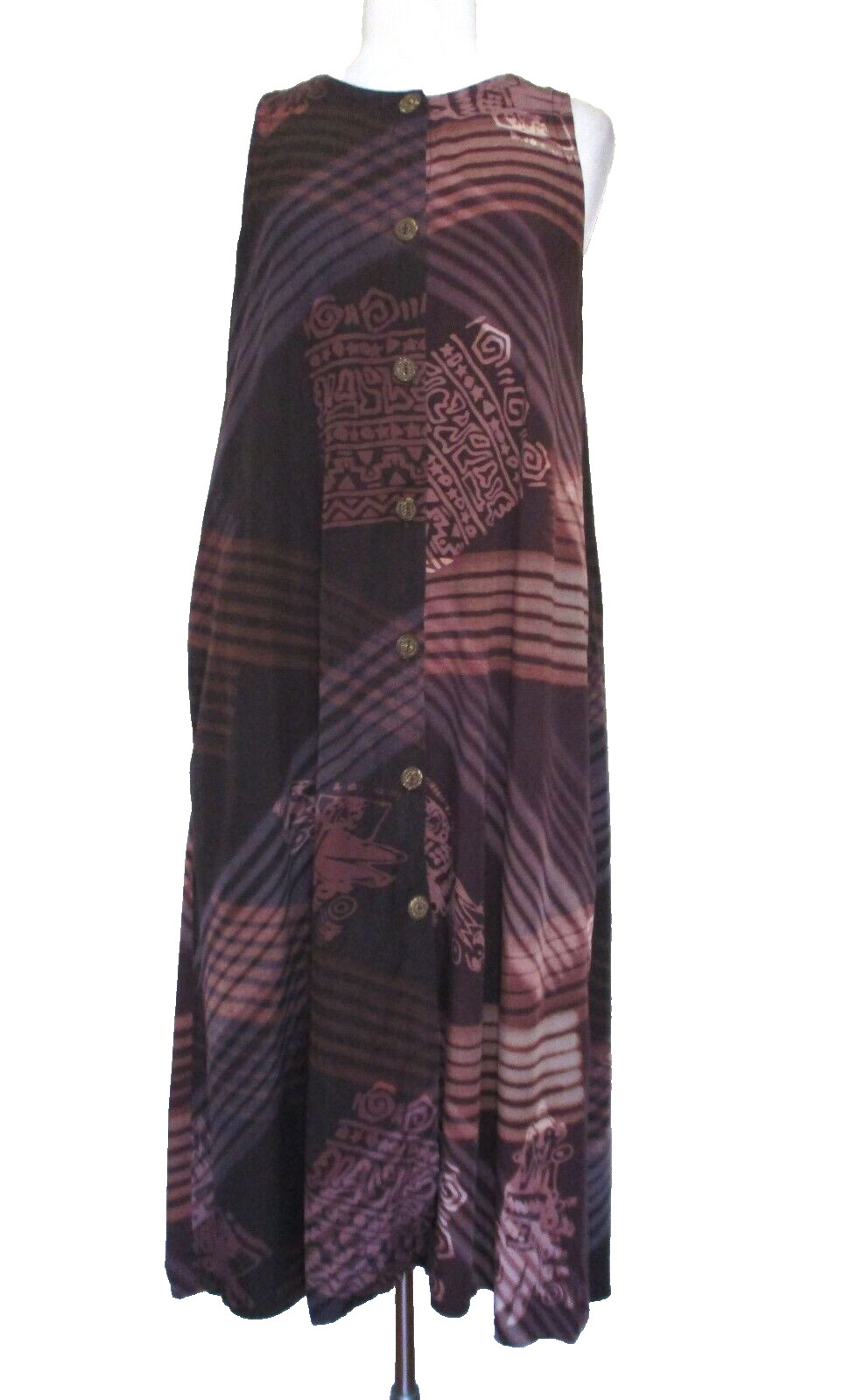 Vintage Gede Maxi Dress S/M Women Brown Rayon Hand Made In Indonesia Sleeveless