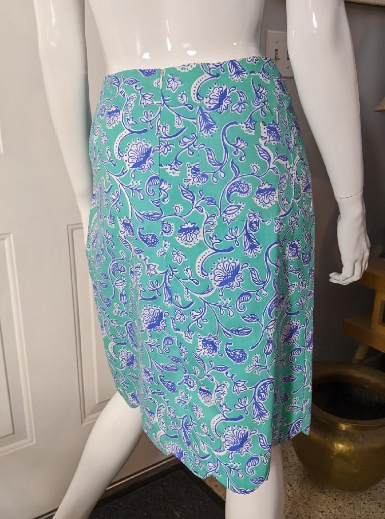 Lilly Pulitzer Scalloped Skirt Vintage Aqua Floral 24&Prime; Waist &rsquo;80s NWT XS