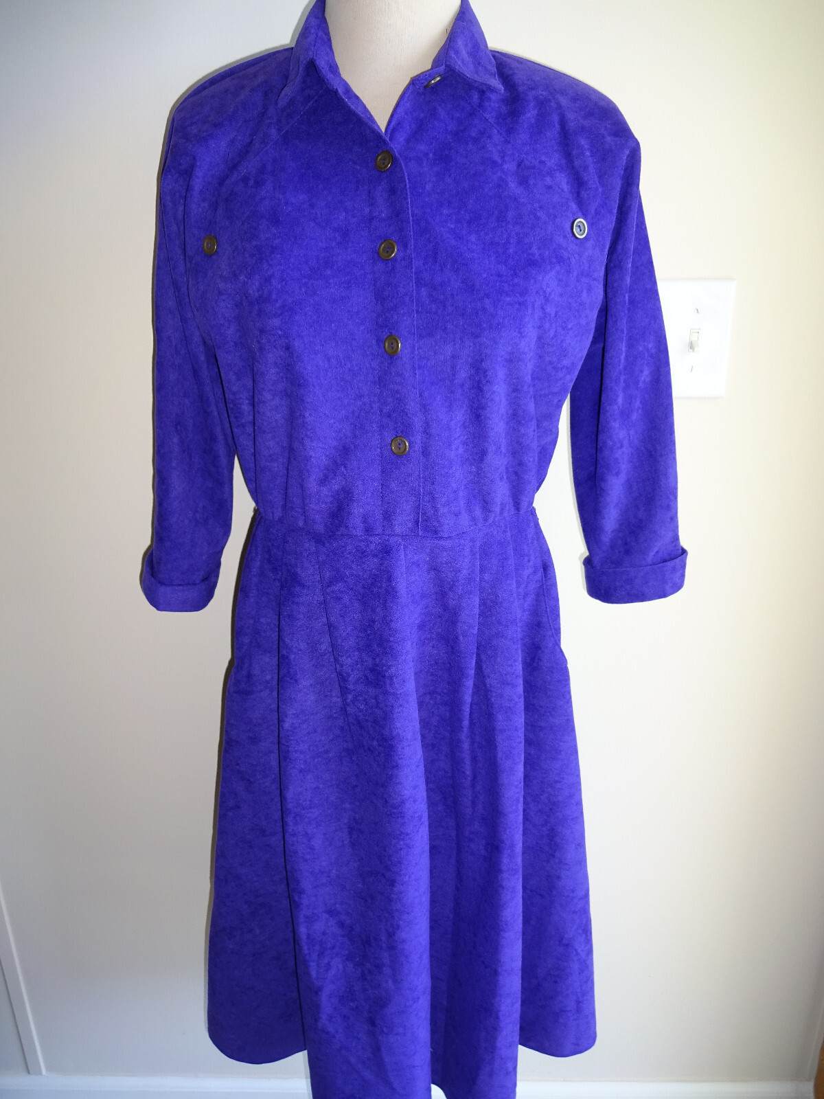 Vintage 1980s 1990s Womens S.L. SL Petites Purple Shirt Dress 10 Faux Suede