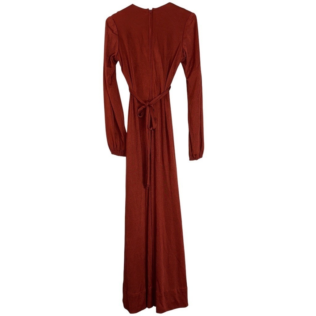 Vintage Roberta California Burnt Orange Rust Prairie Maxi Dress Lace Boho Small