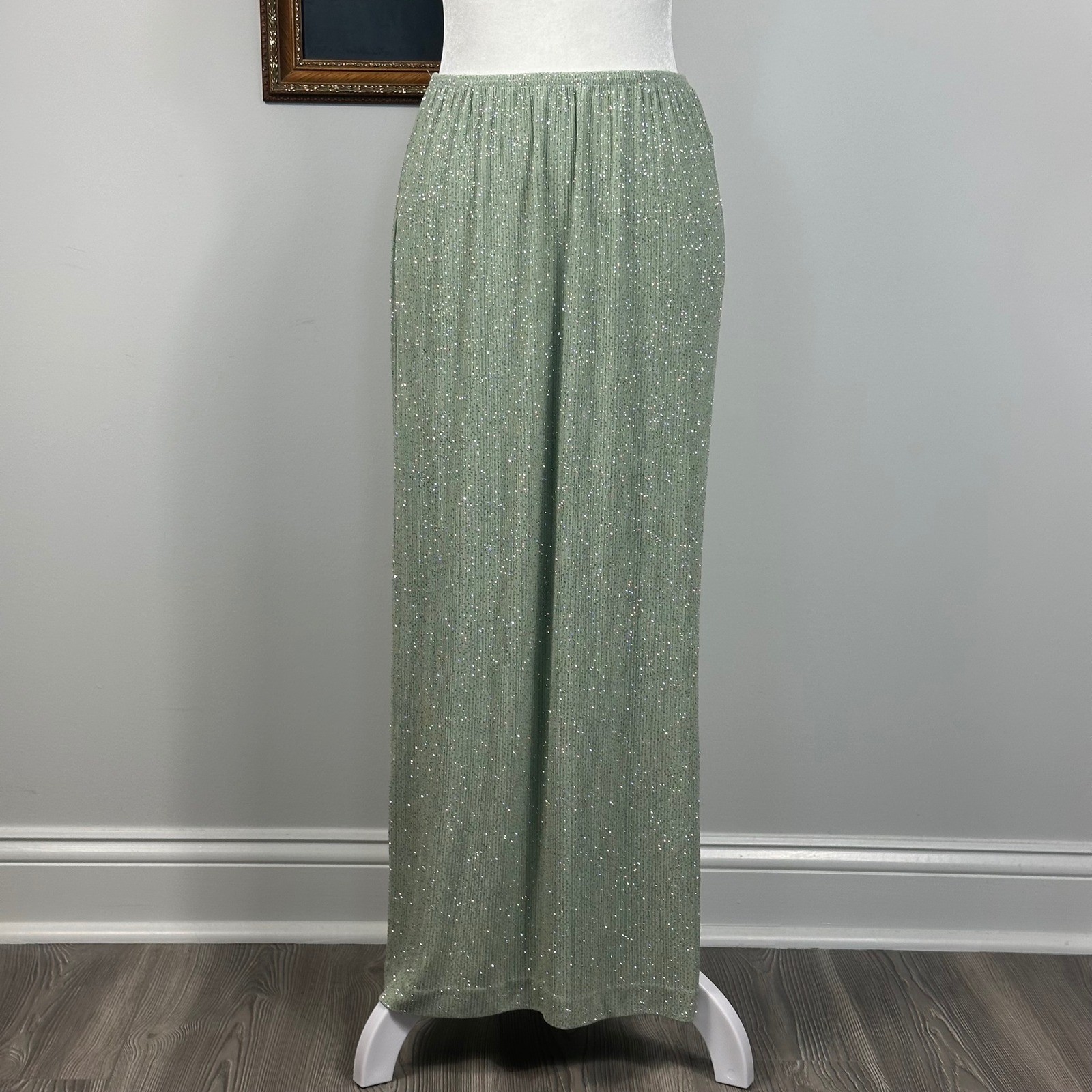 Vintage Mint Metallic Maxi Skirt – SIZE 12P Jeffrey & Dara Evenings Party