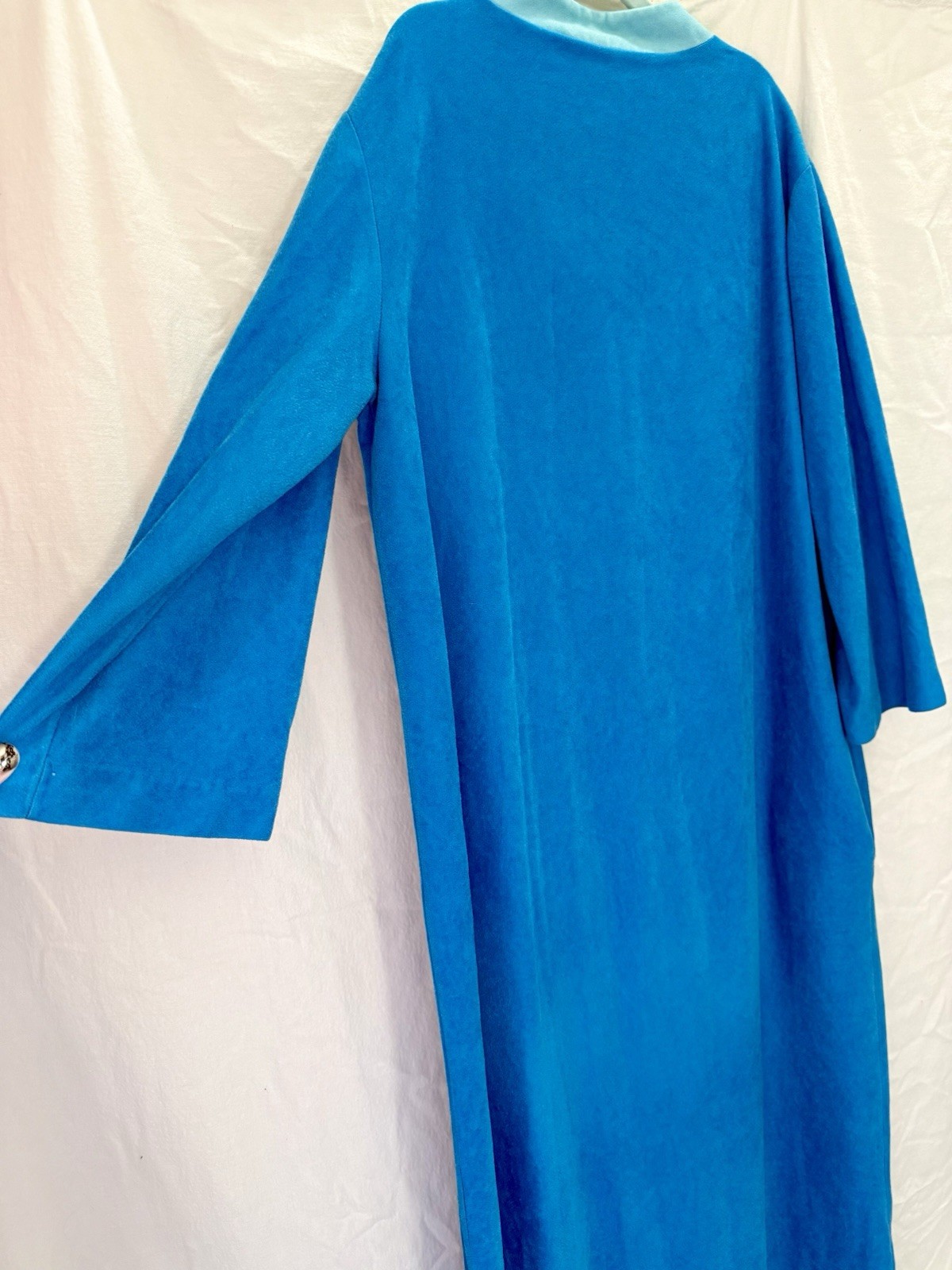 VTG 70s Blue Hostess Caftan Maxi Lounge Dress Boho Grandma Chic Glam