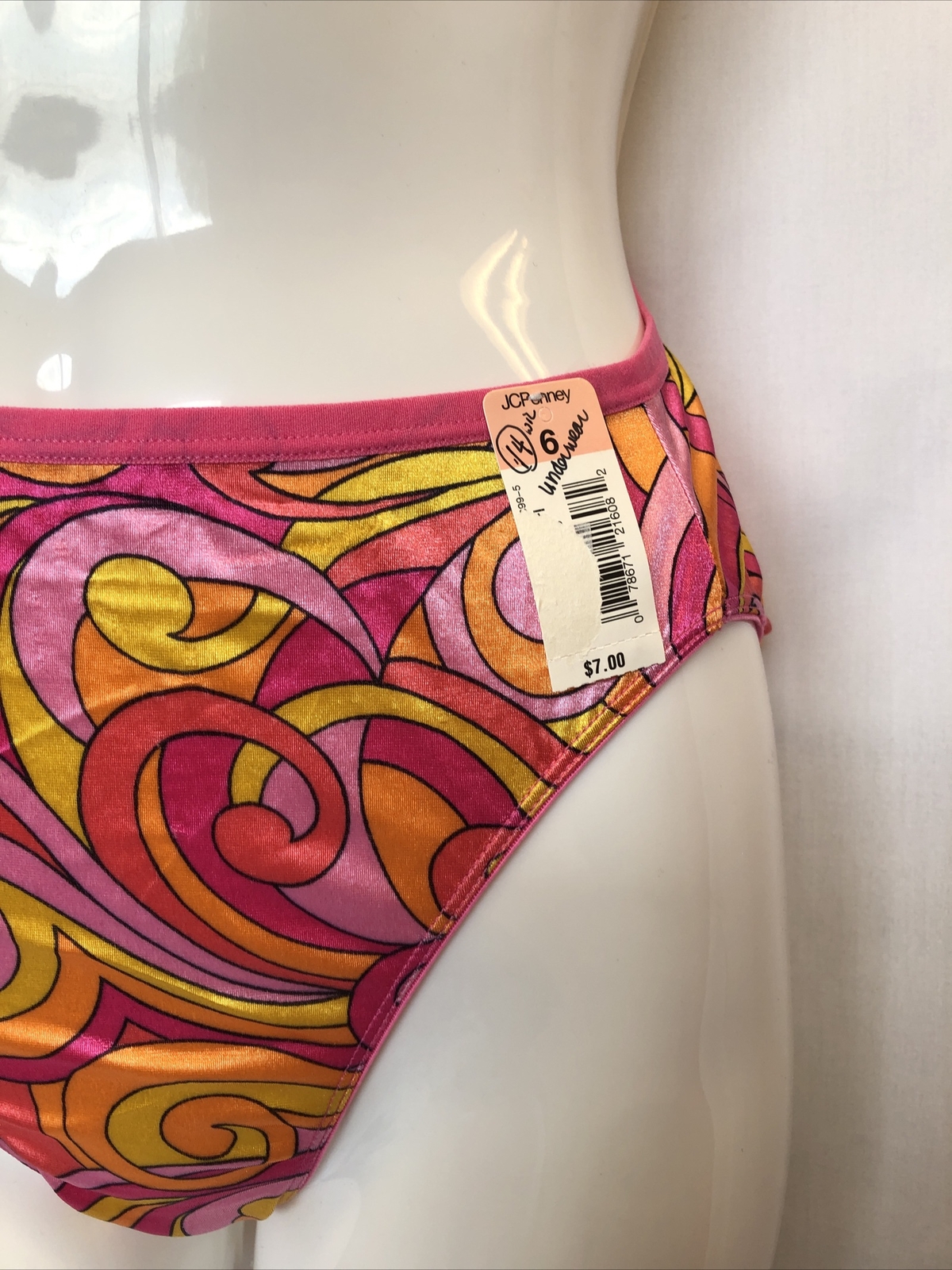delicates panties high cut leg NWT size 6 bikini groovy Mod Pink Orange Swirl