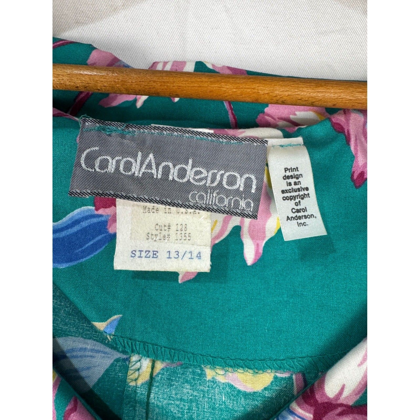 Carol Anderson California Vintage 90s Teal Green Floral Cotton Cottagecore Dress