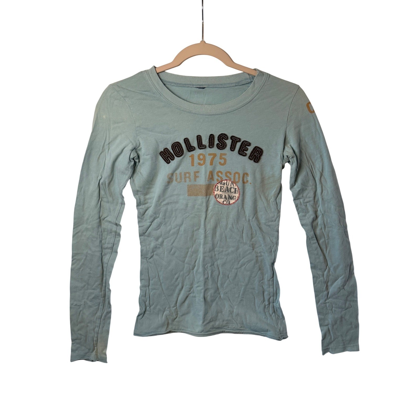 VTG Hollister Long Sleeve Shirt Blue Surf Graphics Y2K Aesthetic Small Womens