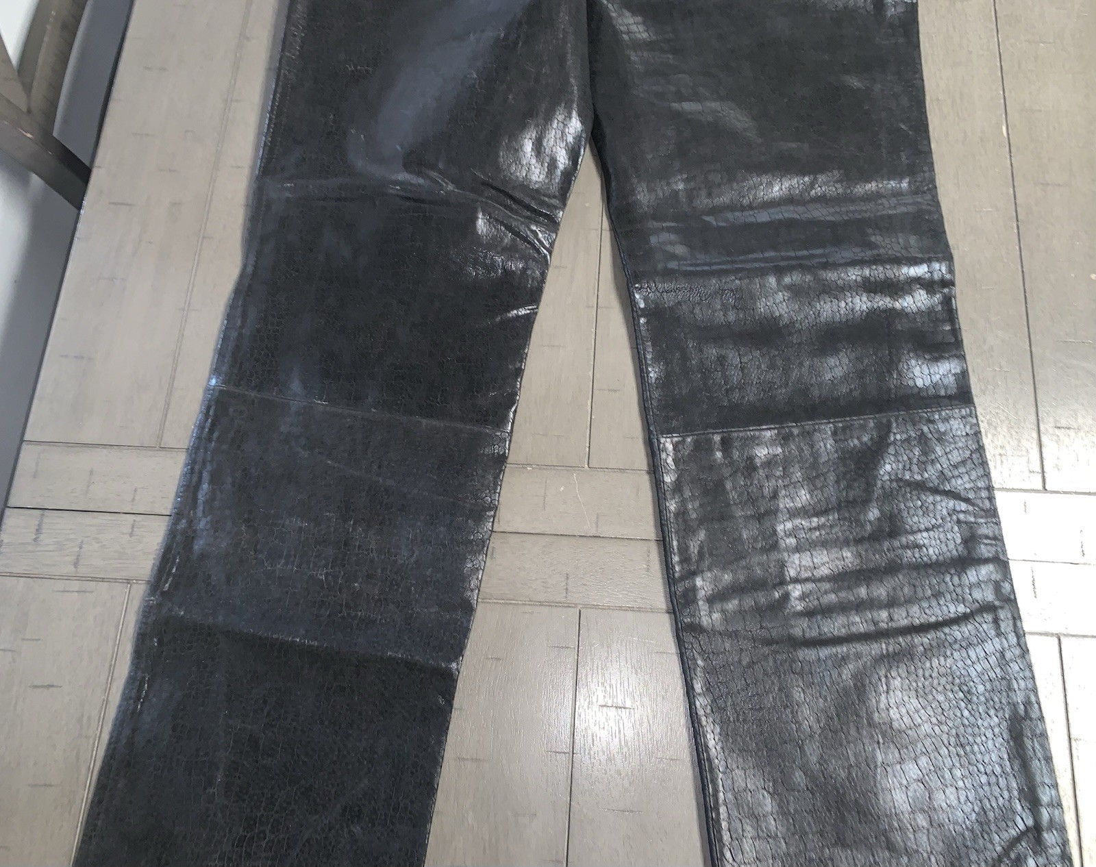 B3 90s BENELLE BIKER BLACK SOFT LEATHER PANT BOOTCUT MOTORCYCLE 28×31” RAW HEM