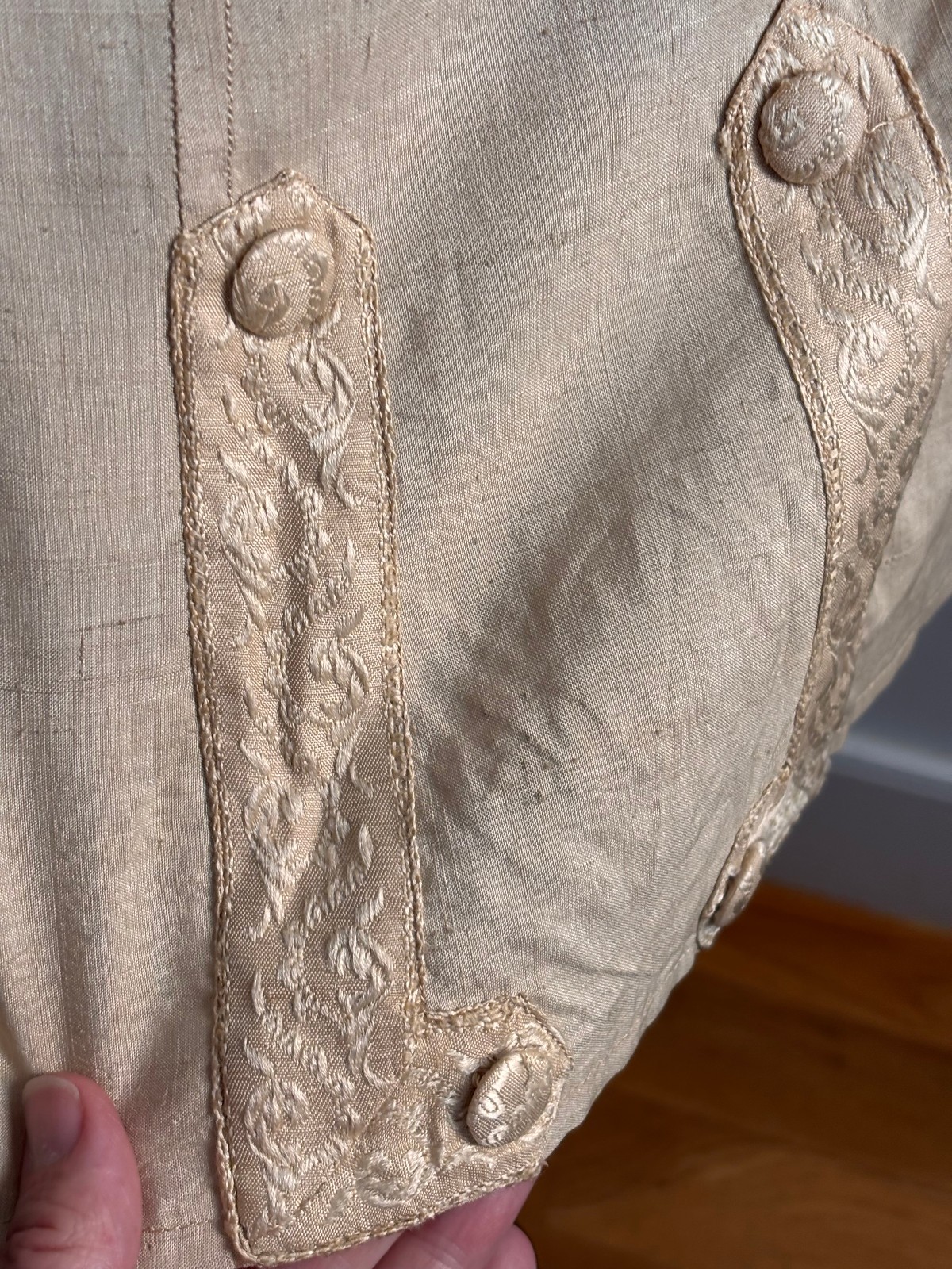 Antique Edwardian Silk Bodice Jacket Ivory Brocade Trim 1900 Victorian Renfaire