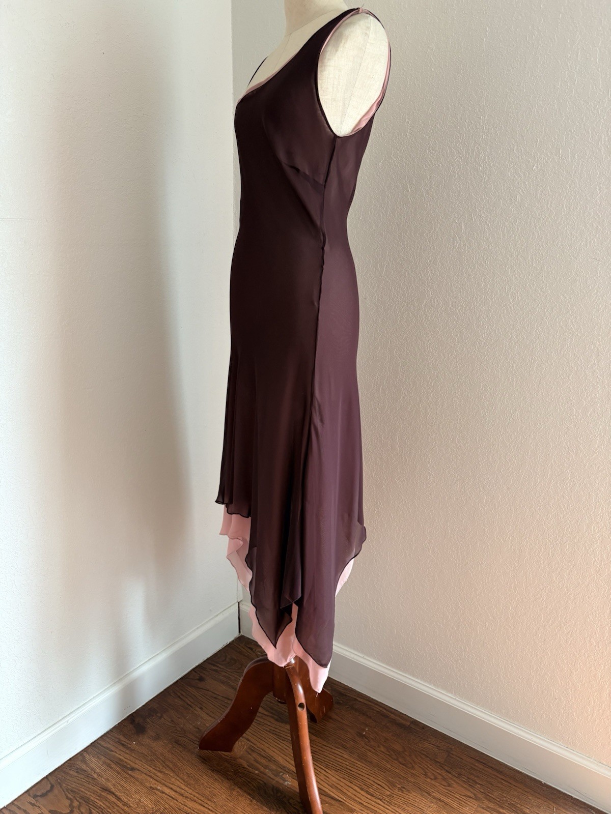 VINTAGE Y2K Forever 21 sheer Flutter Maxi Asymmetrical Hem Dress Plum Pink M