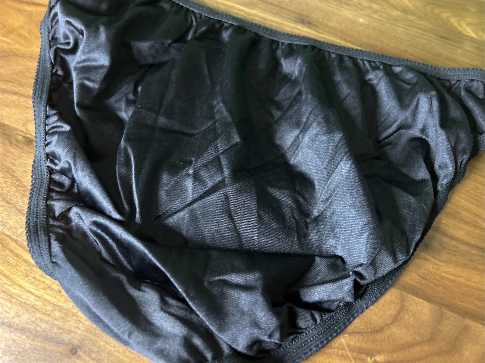 Vtg Vanity Fair Second Skin Nylon Panties Shiny Hi-Cut Sz 7 RARE Black Silky