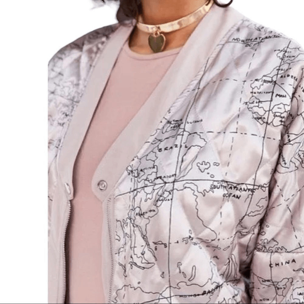 Anthropologie Kimchi Blue Pink Map or Solid Oversized Reversible Jacket