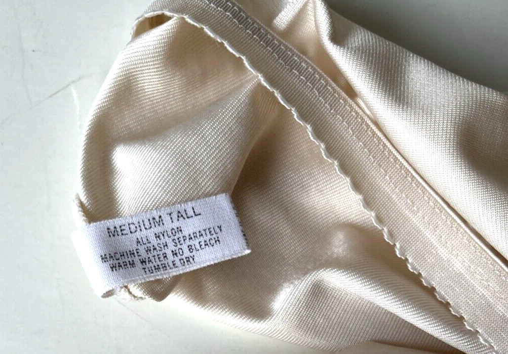 Vintage Shadowline Nude Half Slip Nylon Wide Lace Hem Satin Tab Sz Medium Tall