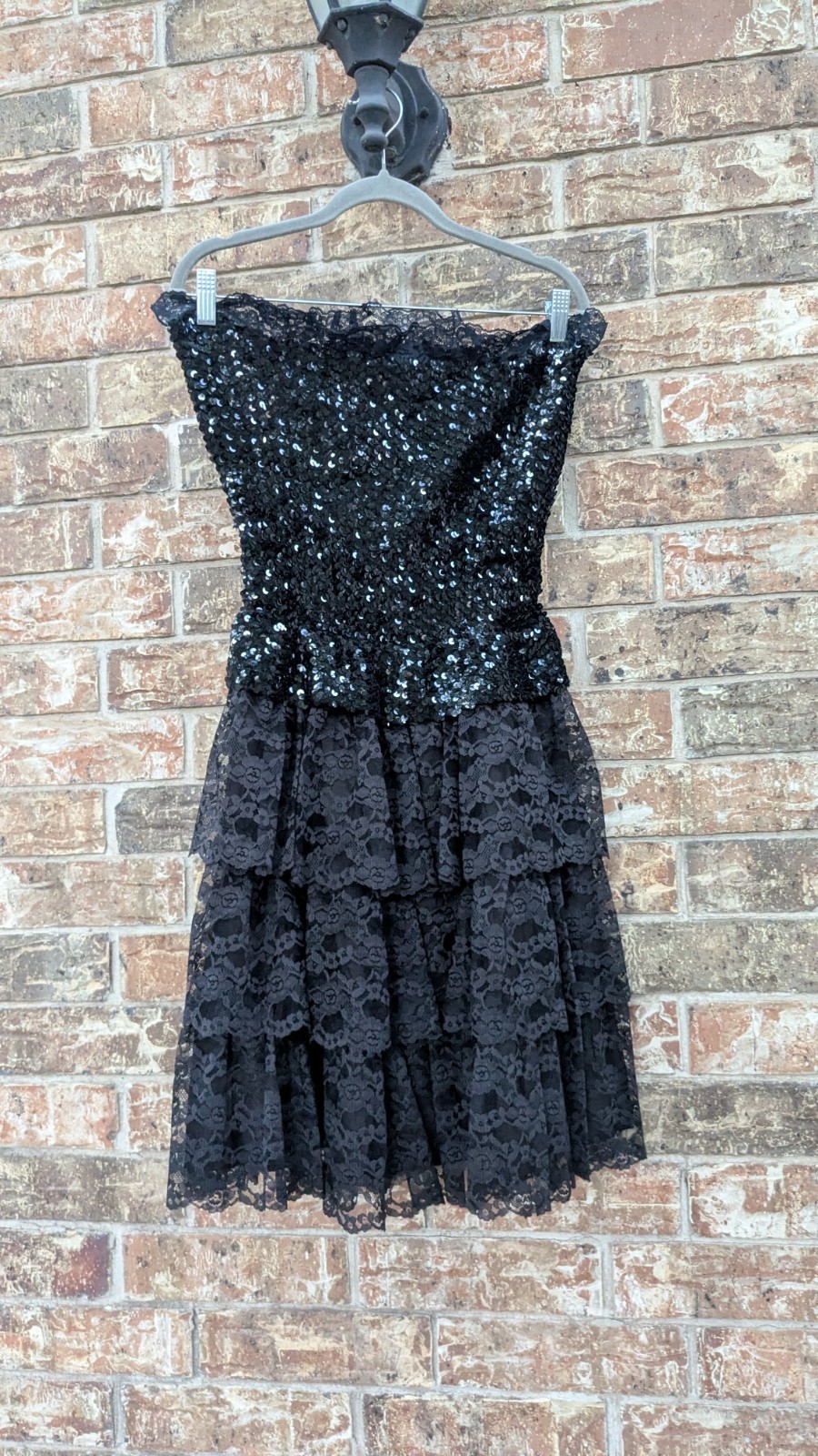 Vintage Flirtations 80s One Size S/M Sequin+Layered Lace Cocktail Party Dress