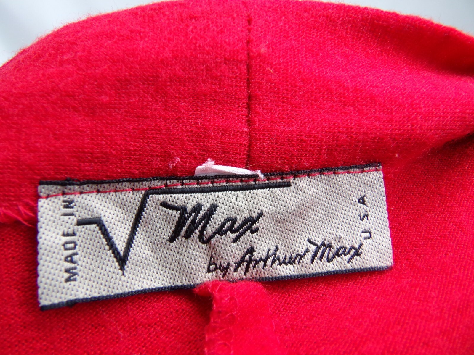 ARTHUR MAX L Jacket Cardigan Dolman Drape Red Wool Jersey Open USA Vtg 80s