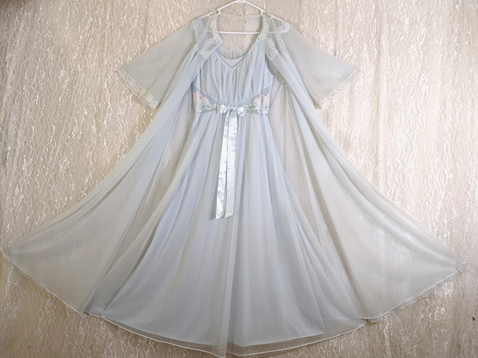 Vintage Shadowline Chiffon Dressing Gown Robe Lingerie Nightgown Blended Set M