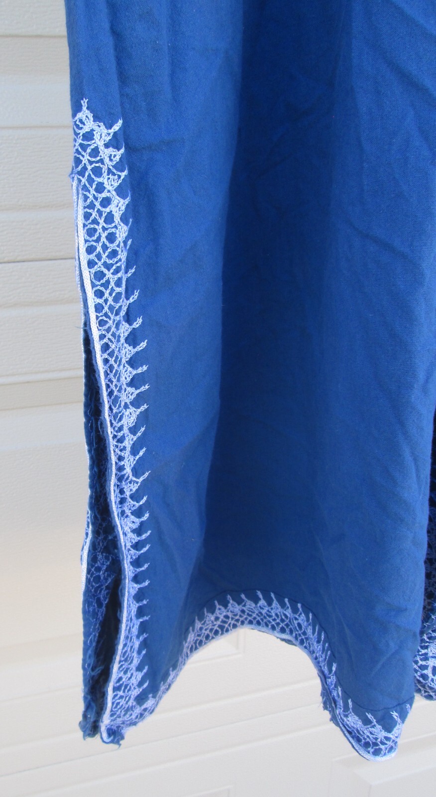 Morocco Caftan Dress Blue White Embroidery Vintage Kaftan Medium