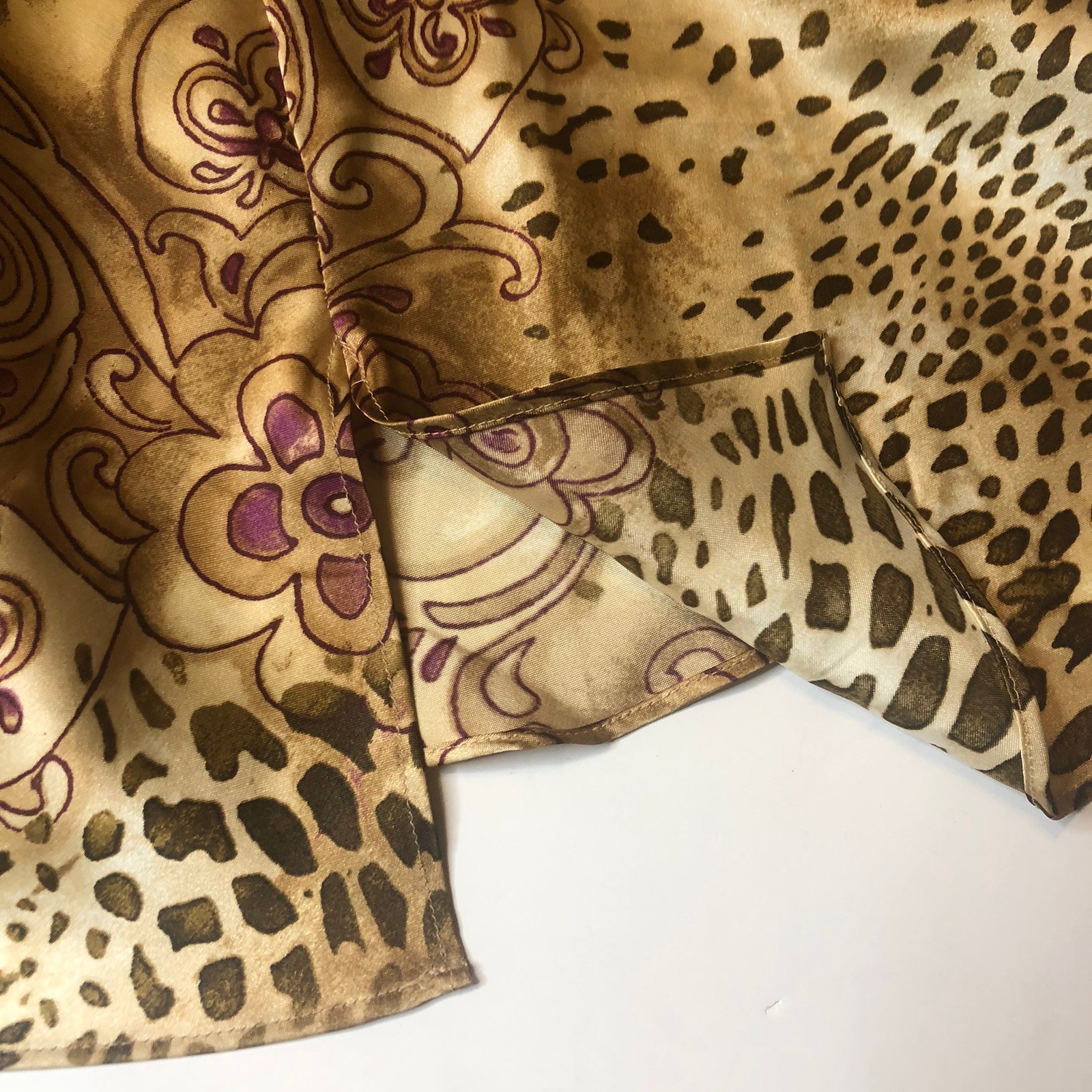 Delicates Brown Floral Leopard Nightgown Bodice Slip Dress Silky Satin Medium