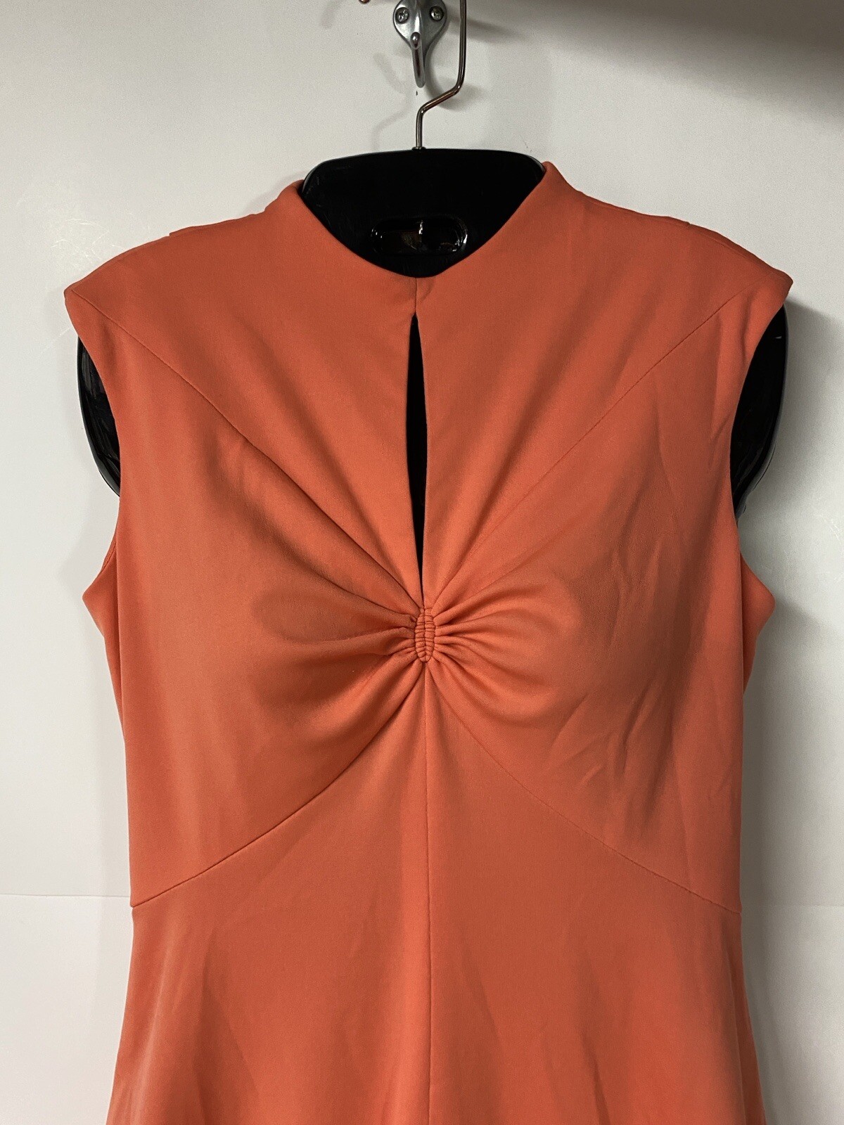 Anne Fogarty 1970s Orange Peek A Boo V-Neck Sleeveless Dress Size 12