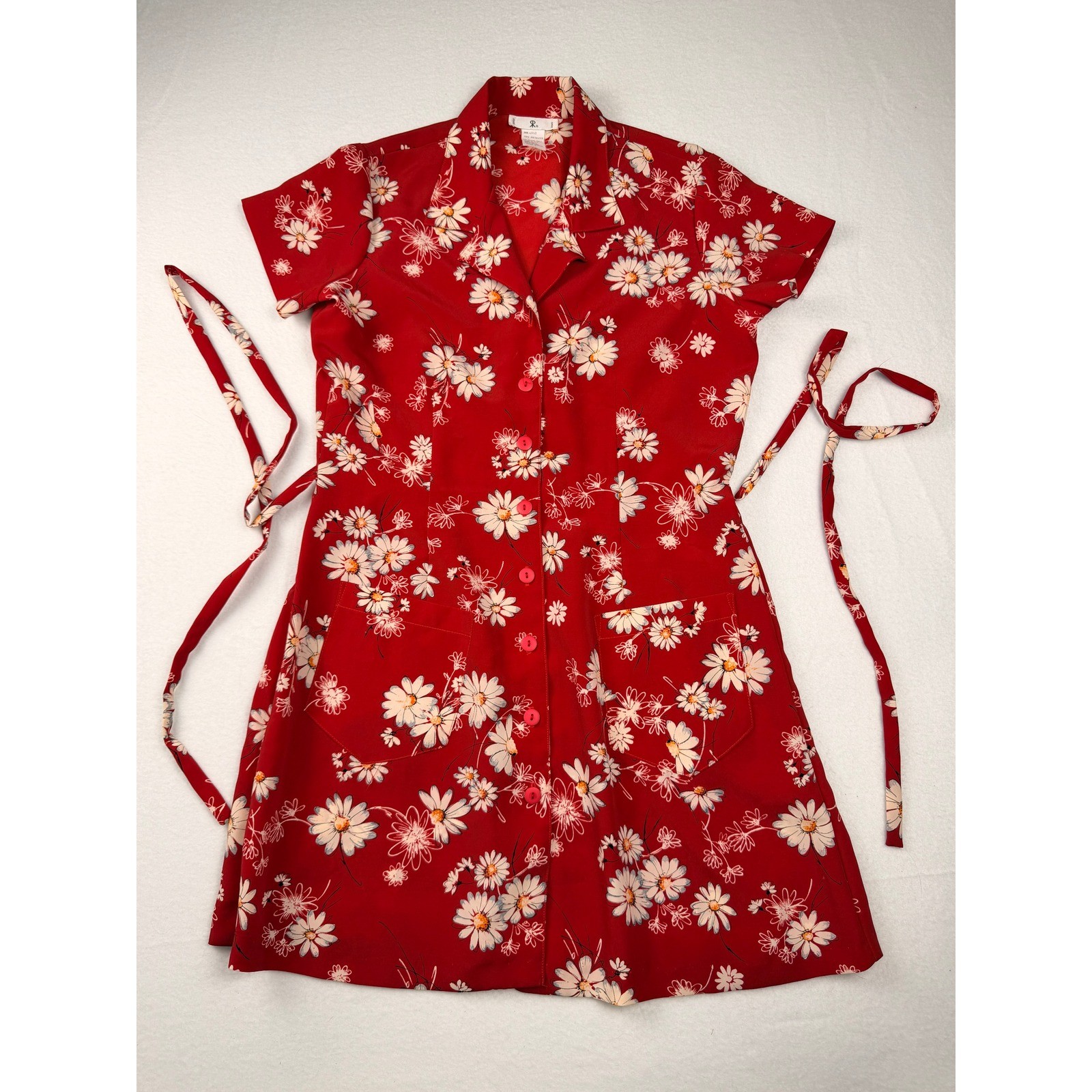 Vintage 90&rsquo;s Rampage Red Daisy Floral Button Skater Mini Dress Junior 9