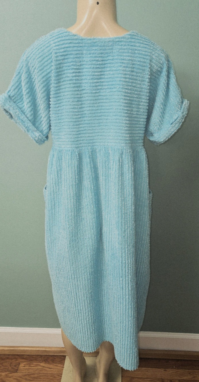 Vintage Stan Herman Turquoise Cotton Chenille Zip Robe Size Small