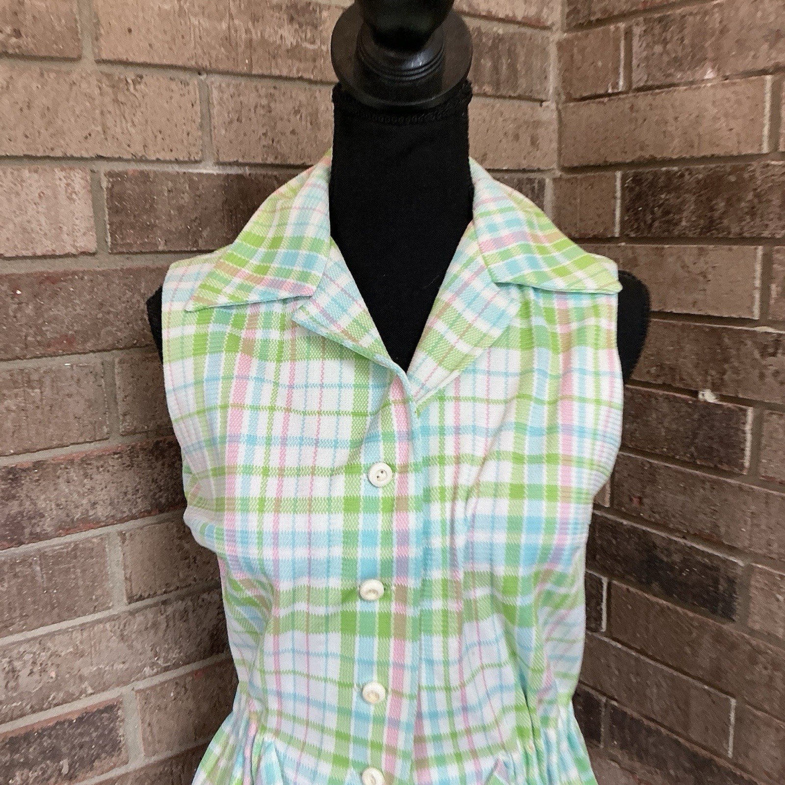 70s VINTAGE James Kenrob Dalton Lime Plaid 3-Pc Top Vest Pants Set Size S #28D8