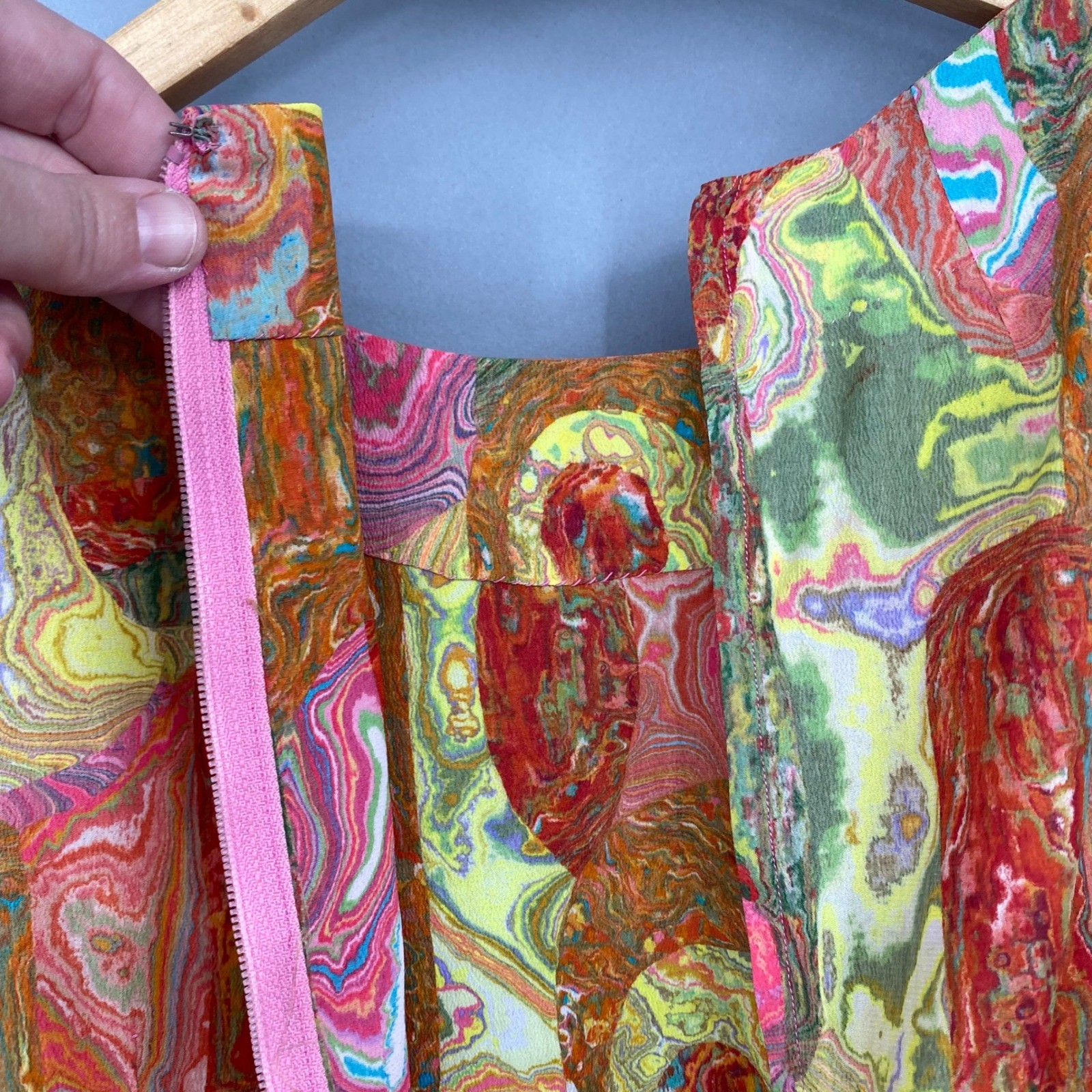 Vintage 60s Psychedelic Swirl Mod Mini Dress GoGo Girl Large Neon Abstract