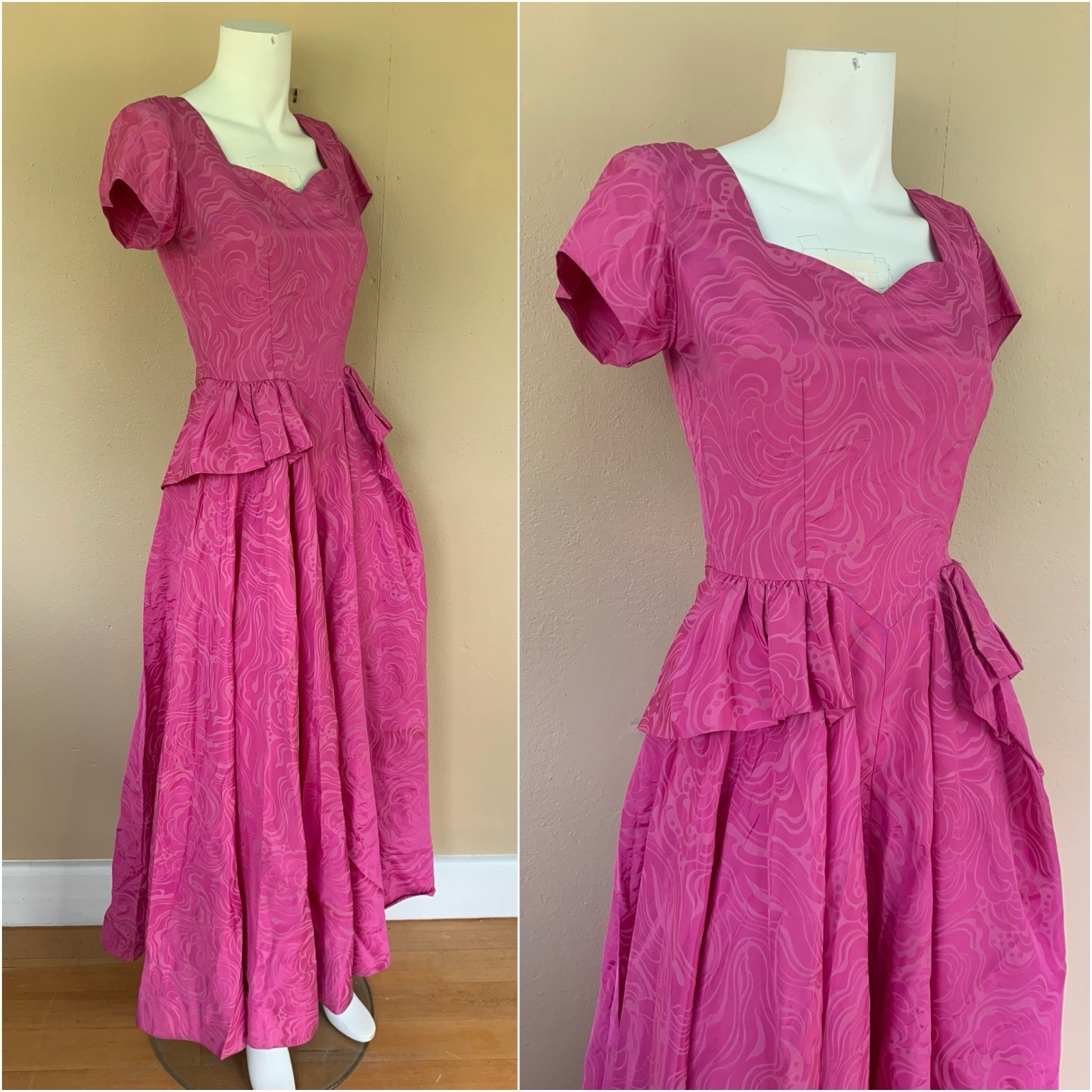 Vintage 80s Pink Puff Sleeve Prom Dress