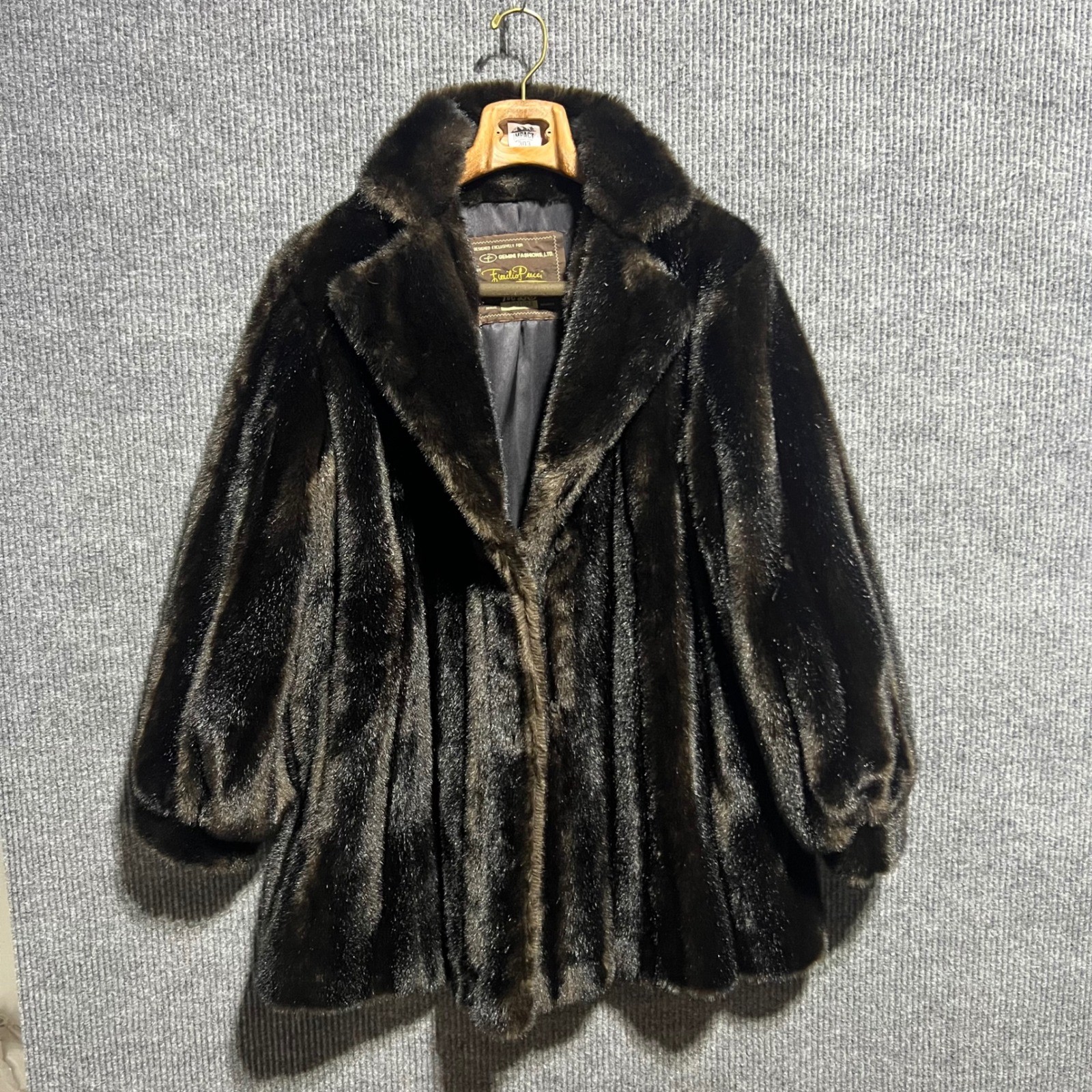Vintage Emilio Pucci Faux Fur Coat Women Medium Brown 60s Gemini Fashions Luxury