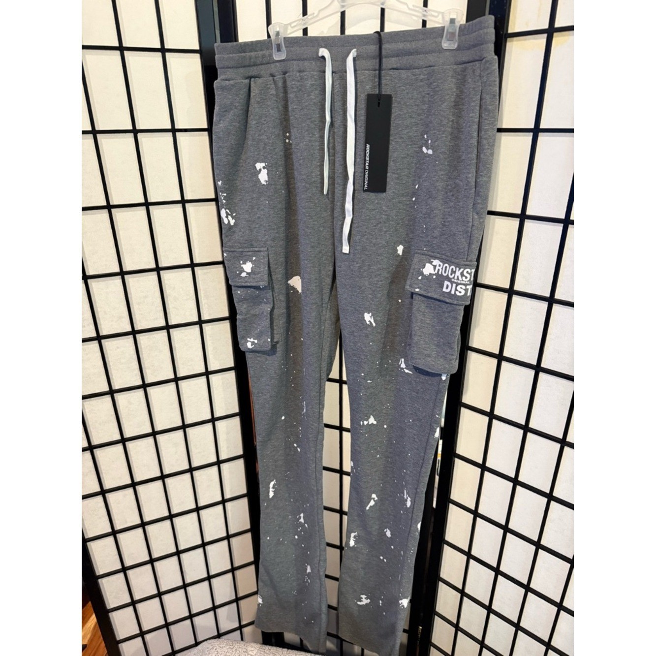 🔥 Rockstar Original NWT Gray Cargo Sweatpants Paint Splatter XXL Streetwear