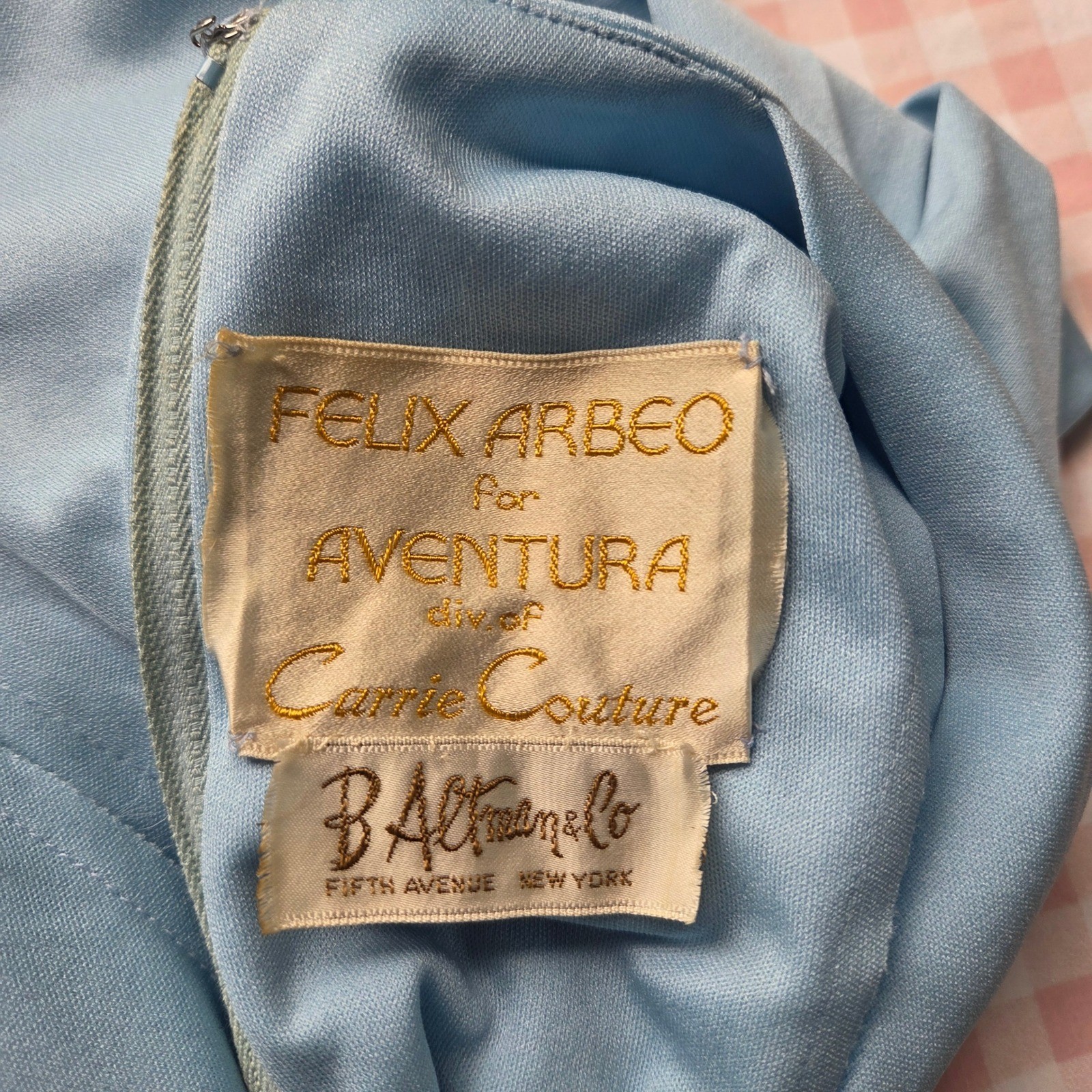VTG 70s Felix Arbeo B Altman Blue Twist Maxi Dress Disco Goddess Gown Plunge