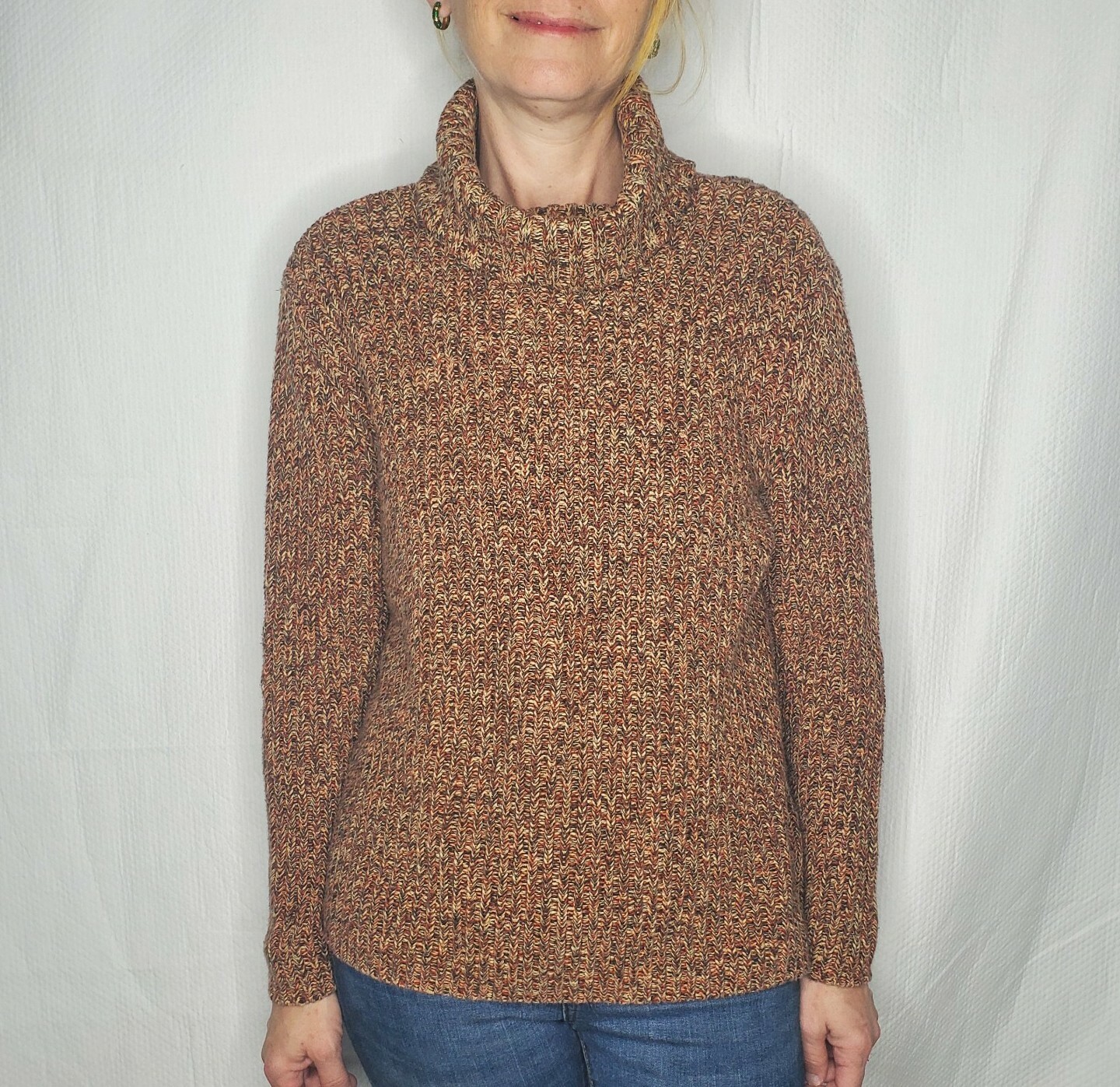 Petite Sophisticate Turtleneck Sweater Pullover 100% Cotton Neutral Multi Small