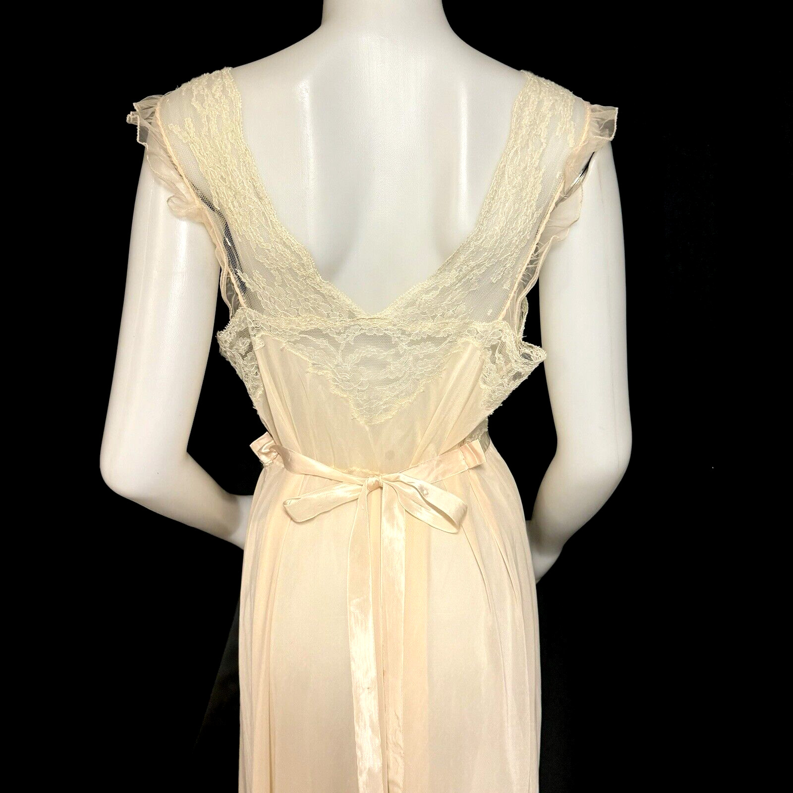 VTG 40s LUXITE by Holeproof SHEER Nylon Pink Peach Long Nightgown Ivory Lace 38