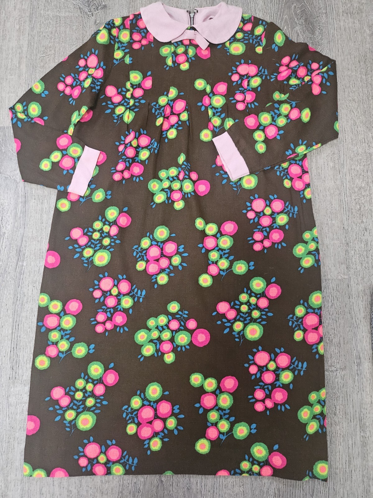 60s Mod Midi Dress Peter Pan Collar NEON POP ART 36&Prime; Med