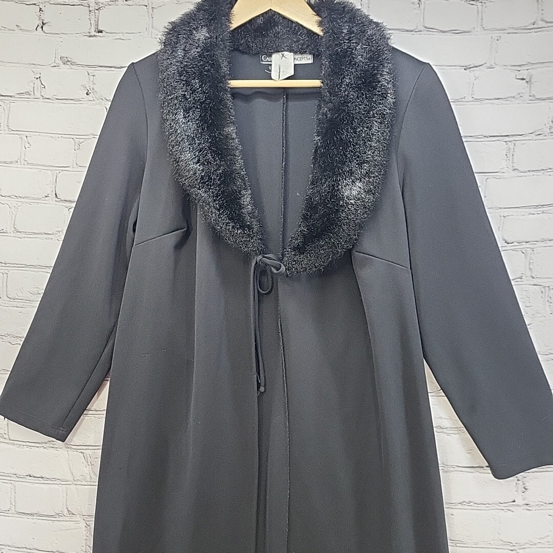 Vintage California Concepts Jacket Fur Collar Womens Black Sz L Large Long Wrap
