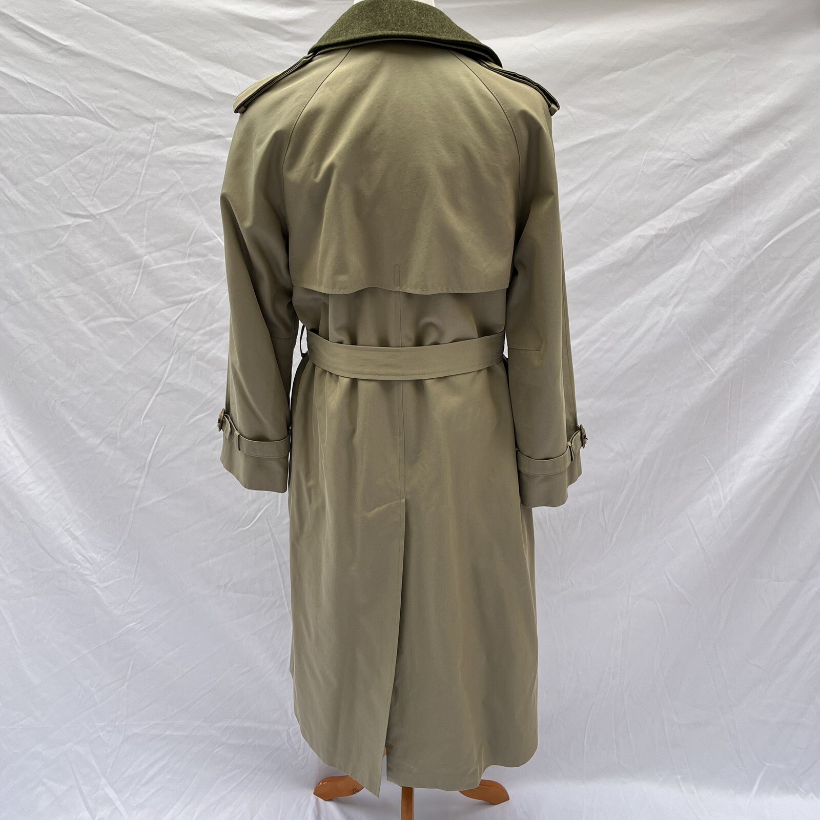 SALKO Austria Wool Cotton Trench Coat Womens 8 EUR38 Khaki Removable Lining Vtg