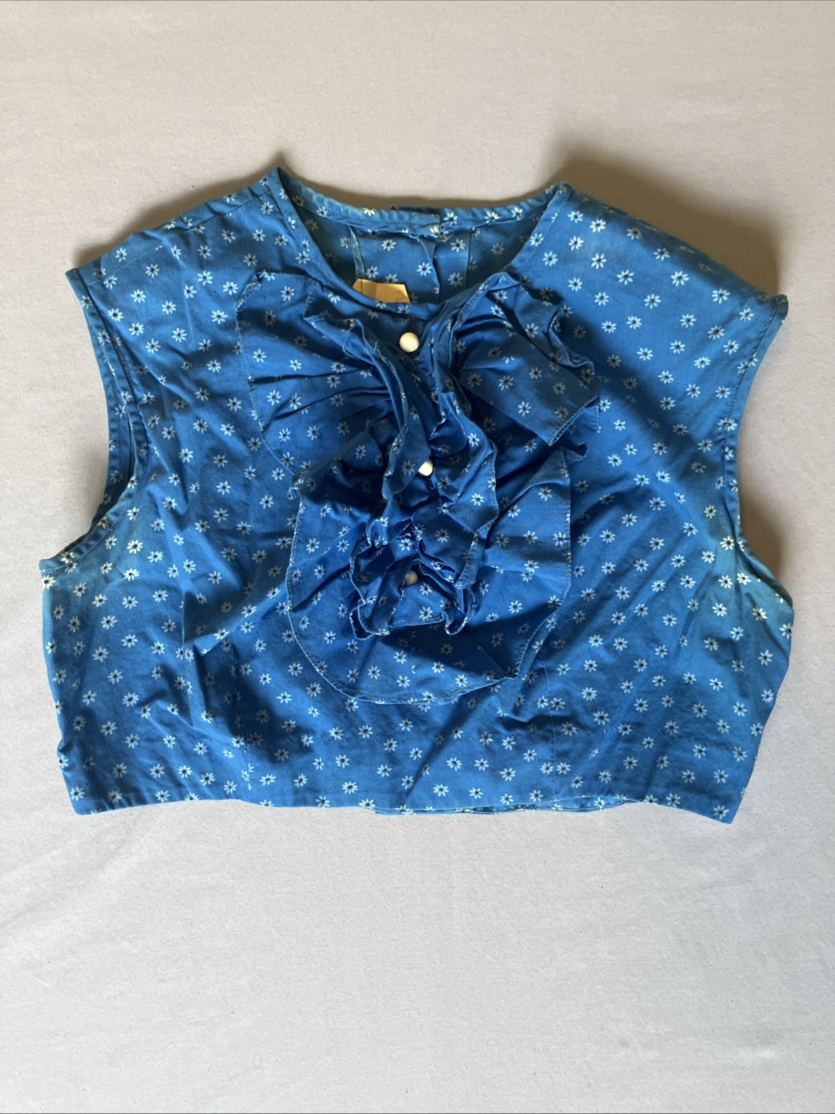 Vintage 70s Fritzi of California Floral Empire Waist Midriff Top Ruffle S