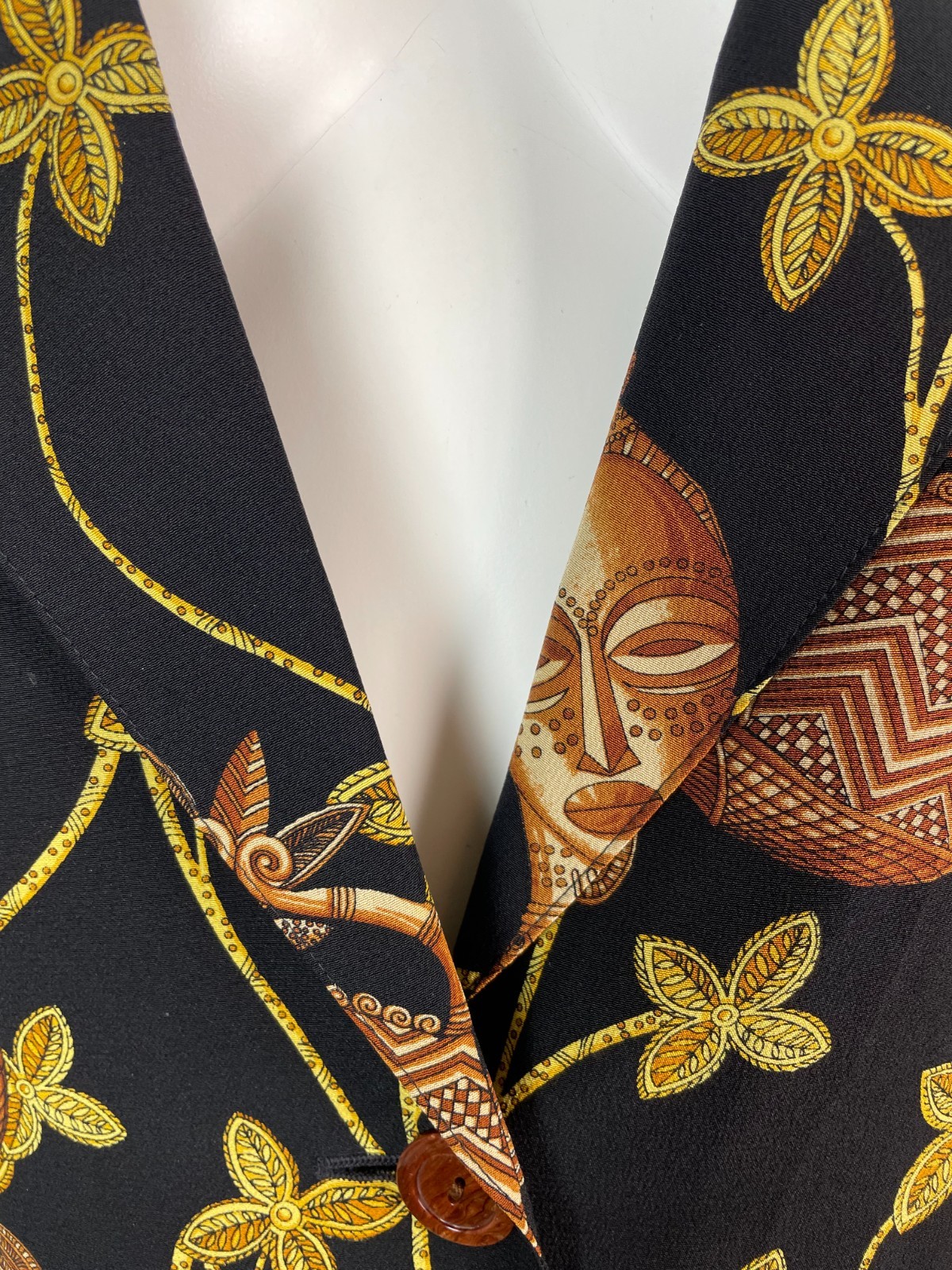 VTG 80s Rare Stunning Tribal Print Black 100% Silk Jacket 42 Germany