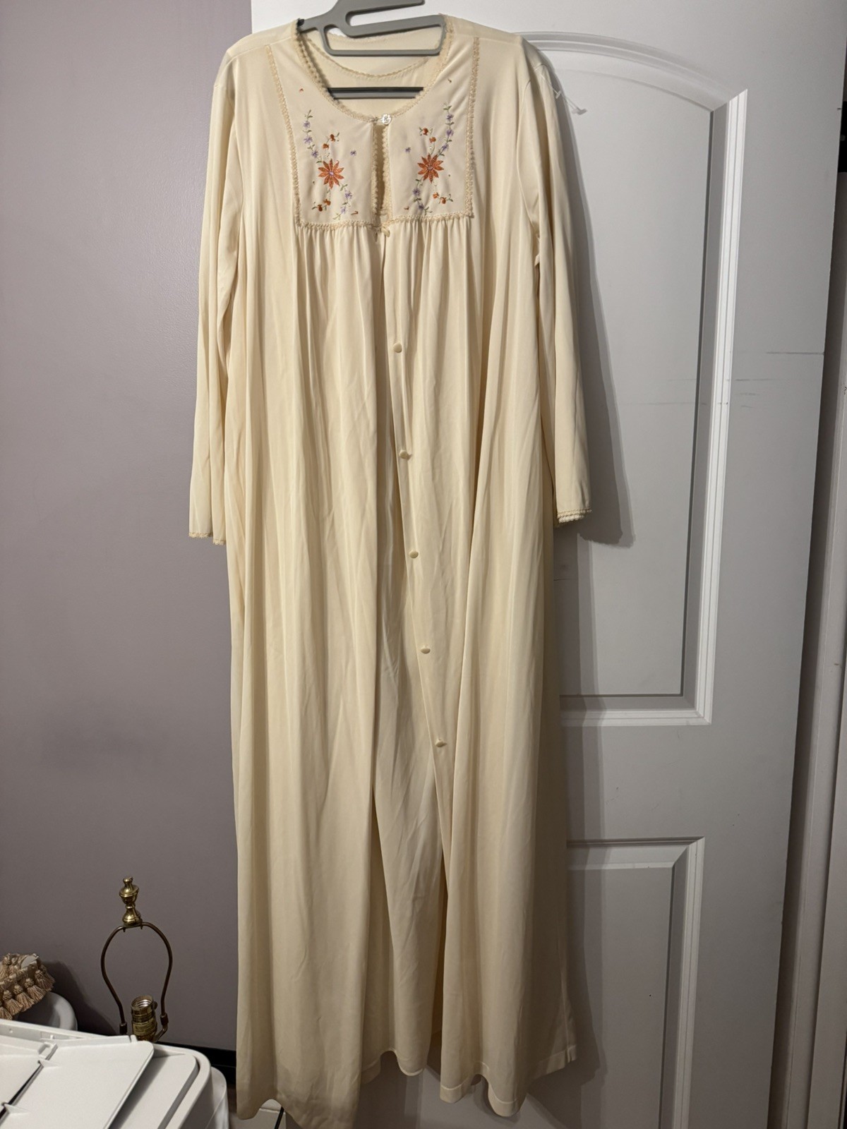 Vintage Sears 2pc Embroidered Bodice Long Nightgown & Robe Large 38/40