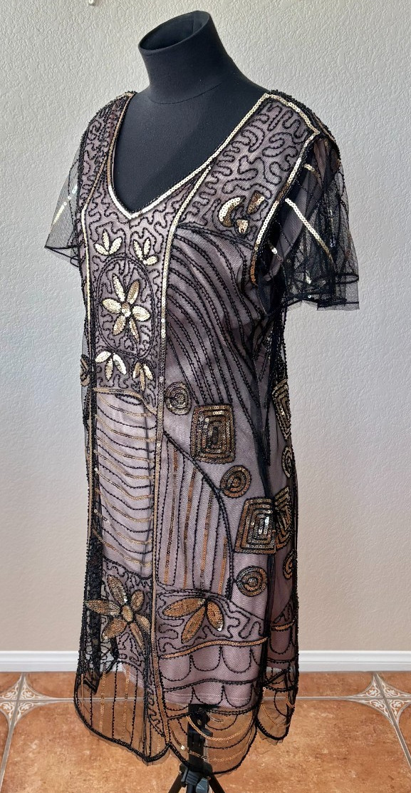 1920s Flapper Beaded Sequin Dress Art Deco Great Gatsby / Party / Event XL