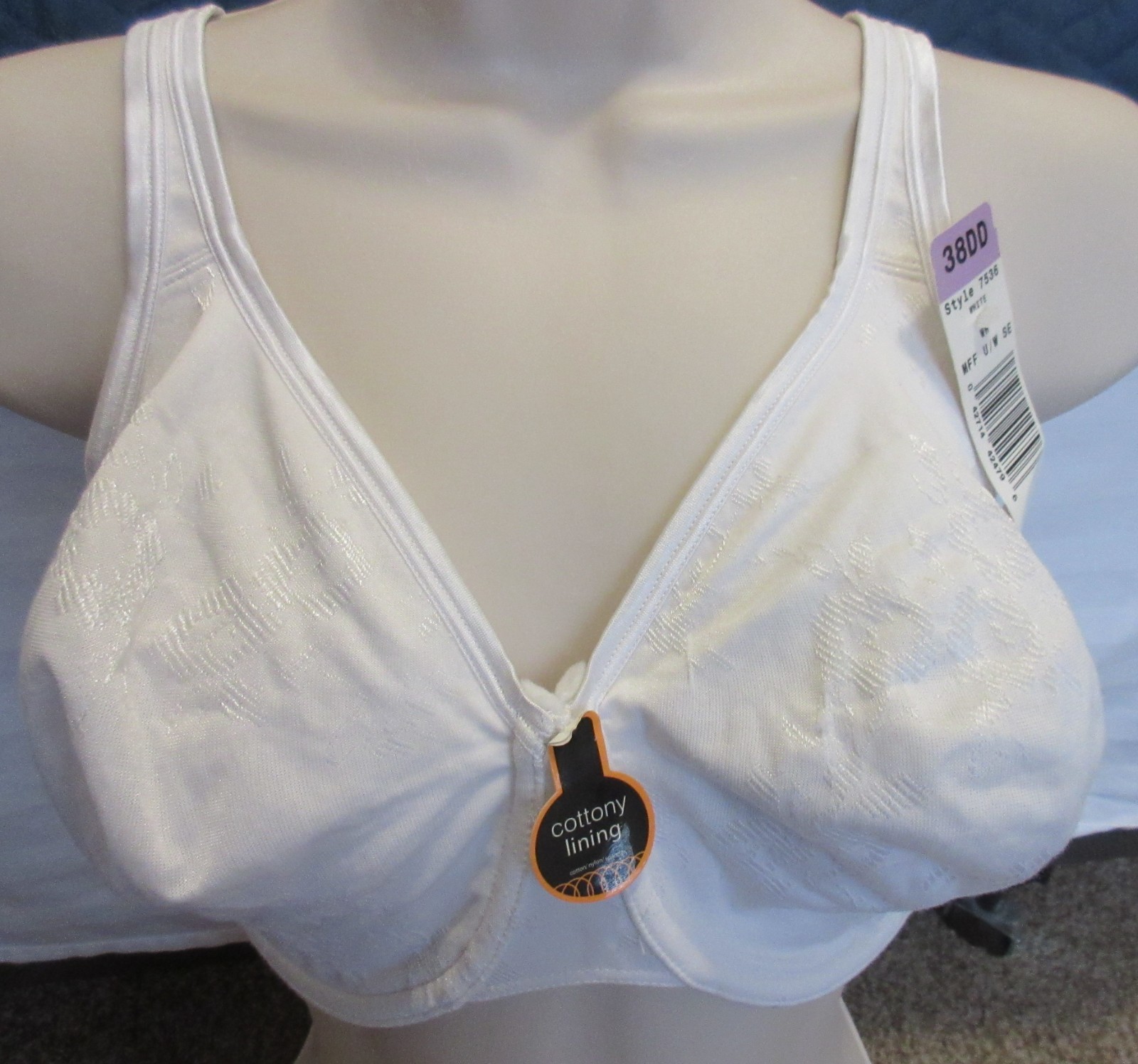 NWT vintage PLAYTEX style 7536 WHITE COTTONY LINING UW bra sz 38 DD disc