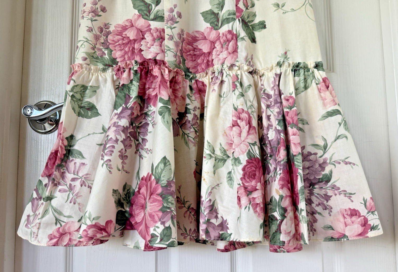 VTG 80&rsquo;s Hawaii Lola Jrs Women&rsquo;s Floral Roses/Lilacs Ruffle Midi/ Tea Dress Sz 7