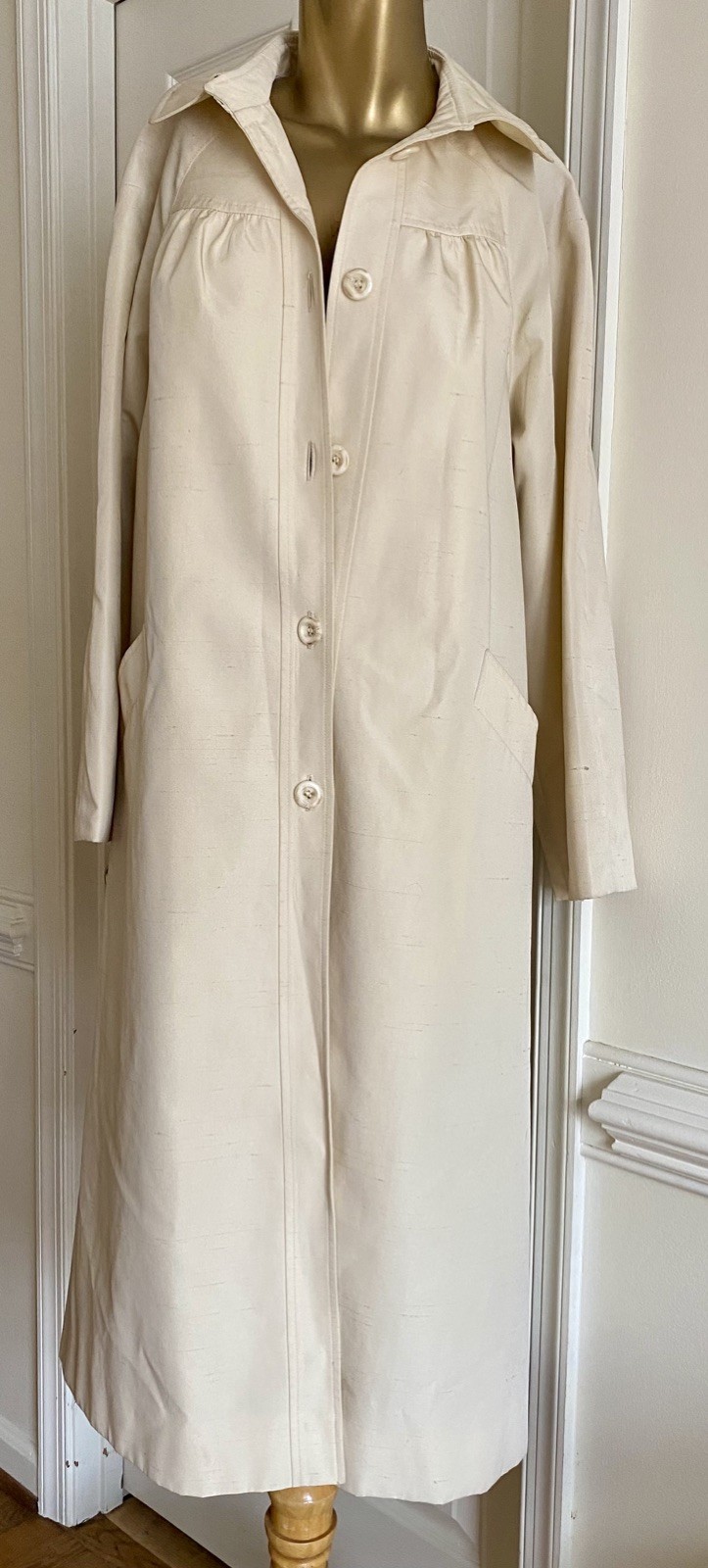 Vintage Volup 60’s Mod Spring Swing Trench Coat Cream Single Breasted Size L